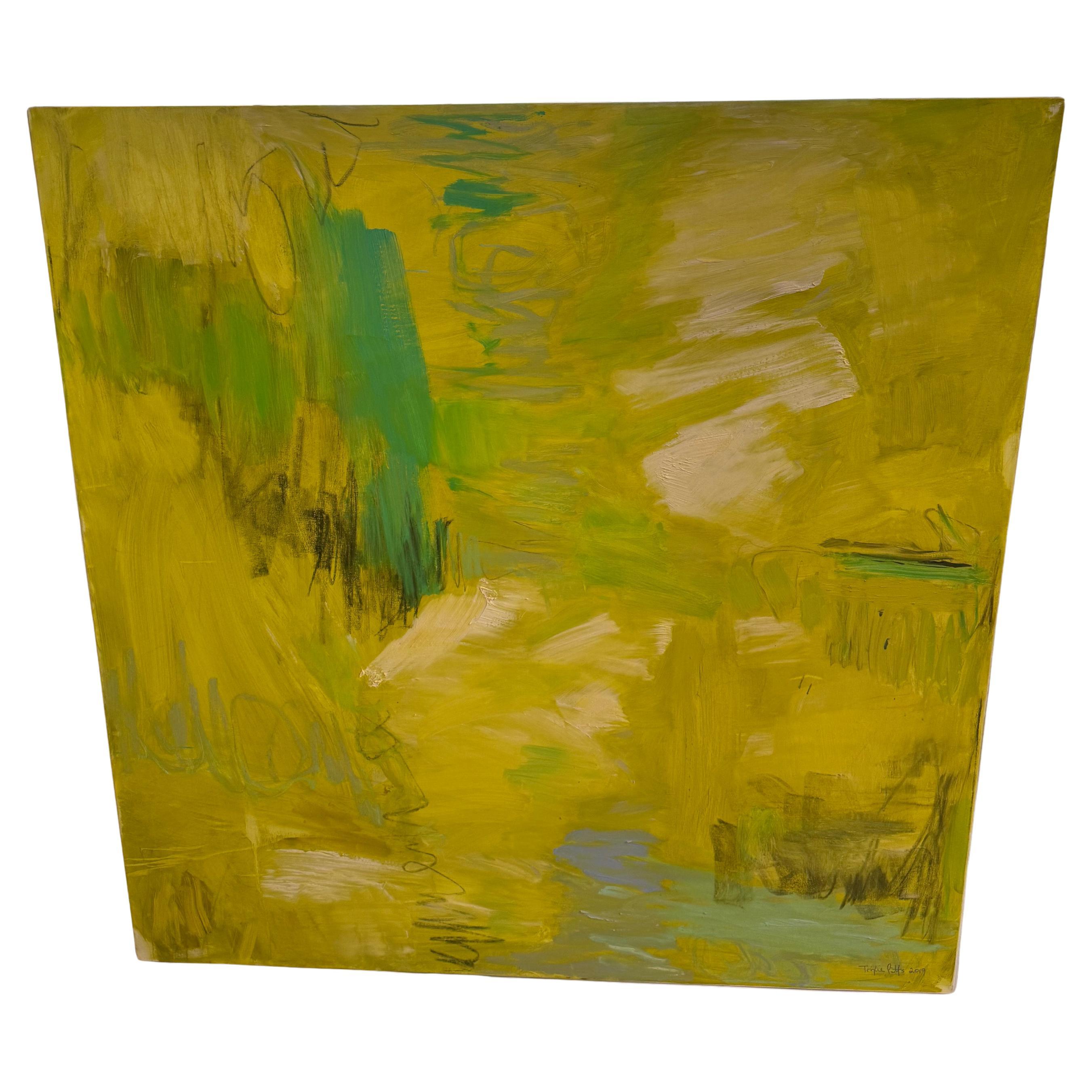 Large Striking Chartreuse Abstract Painting