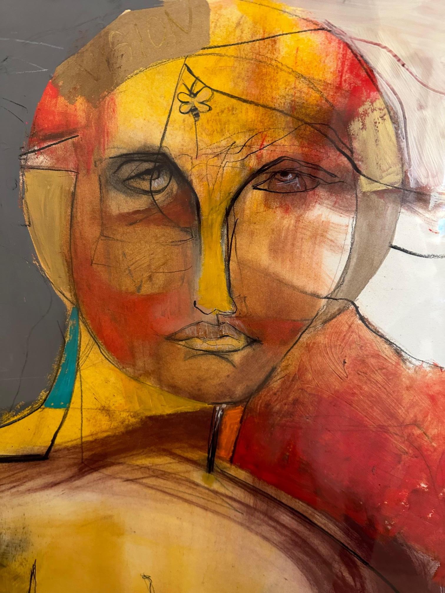 Large original painting signed lower right, Slade, having striking figurative rendering that's almost abstract.  The figure appears to be female with a dreamy, bold and powerful style.
Note:  We have a second Slade painting to make a beautiful