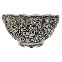 Large & Striking Japanese Meiji Silver Chrysanthemum Centerpiece Bowl