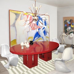 Large Striking Red Lacquer Oval Dining Table by François Champsaur, France 1990s