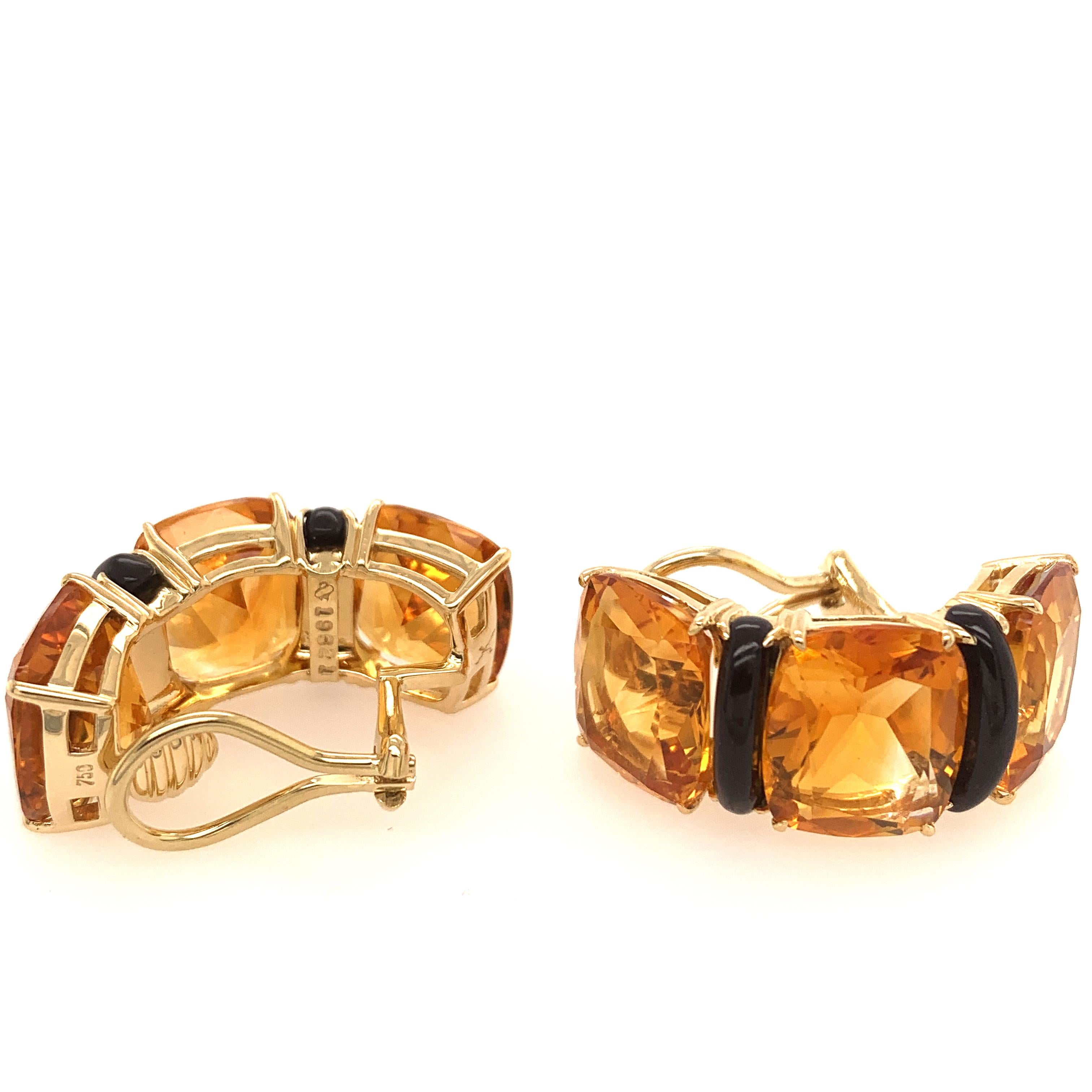 Women's Large Striking Seaman Schepps Gold, Citrine and Onyx Earclips