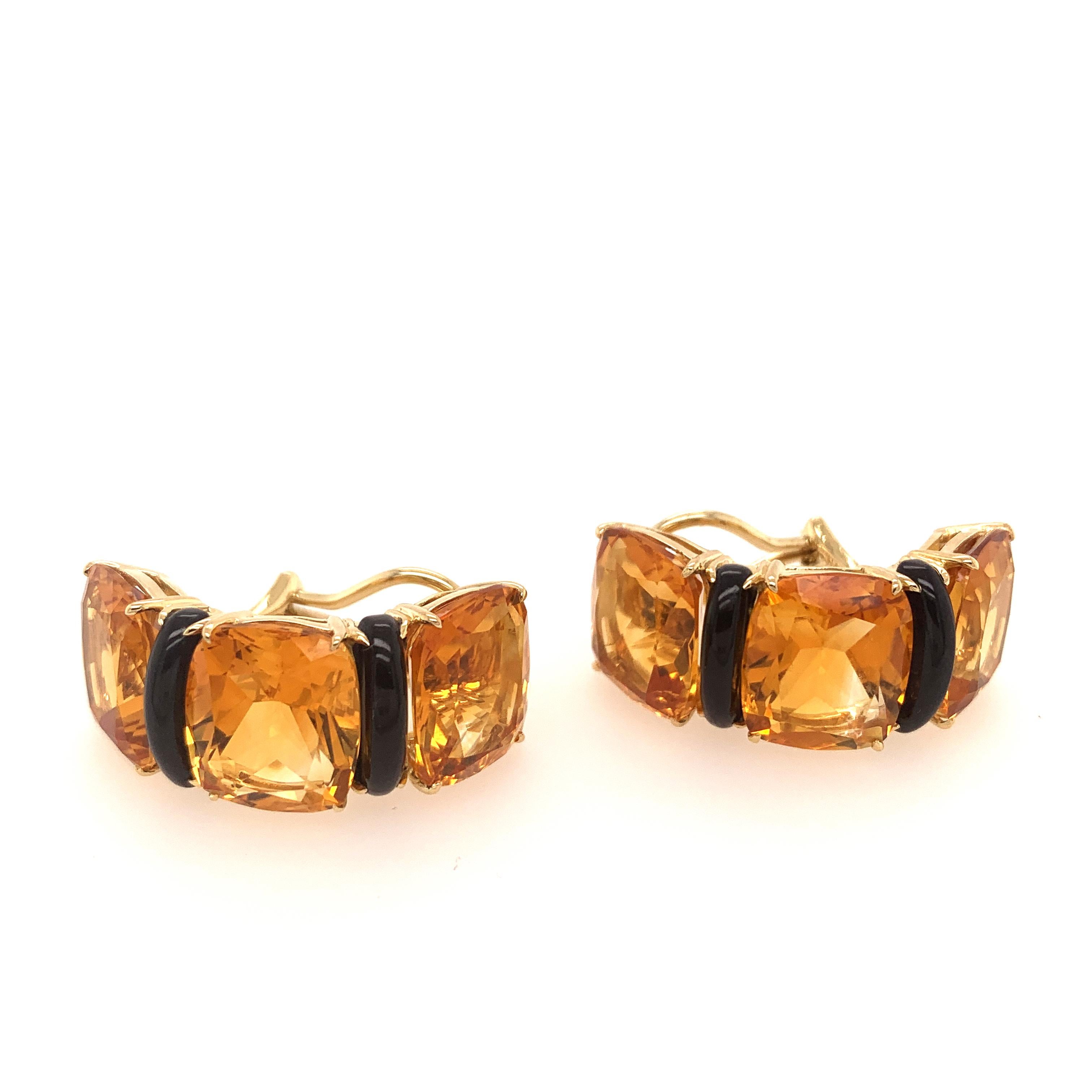 Large Striking Seaman Schepps Gold, Citrine and Onyx Earclips 1