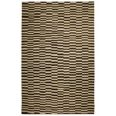 Large Striped Area Rug, Modern Handmade Kilim Carpet Black and Cream