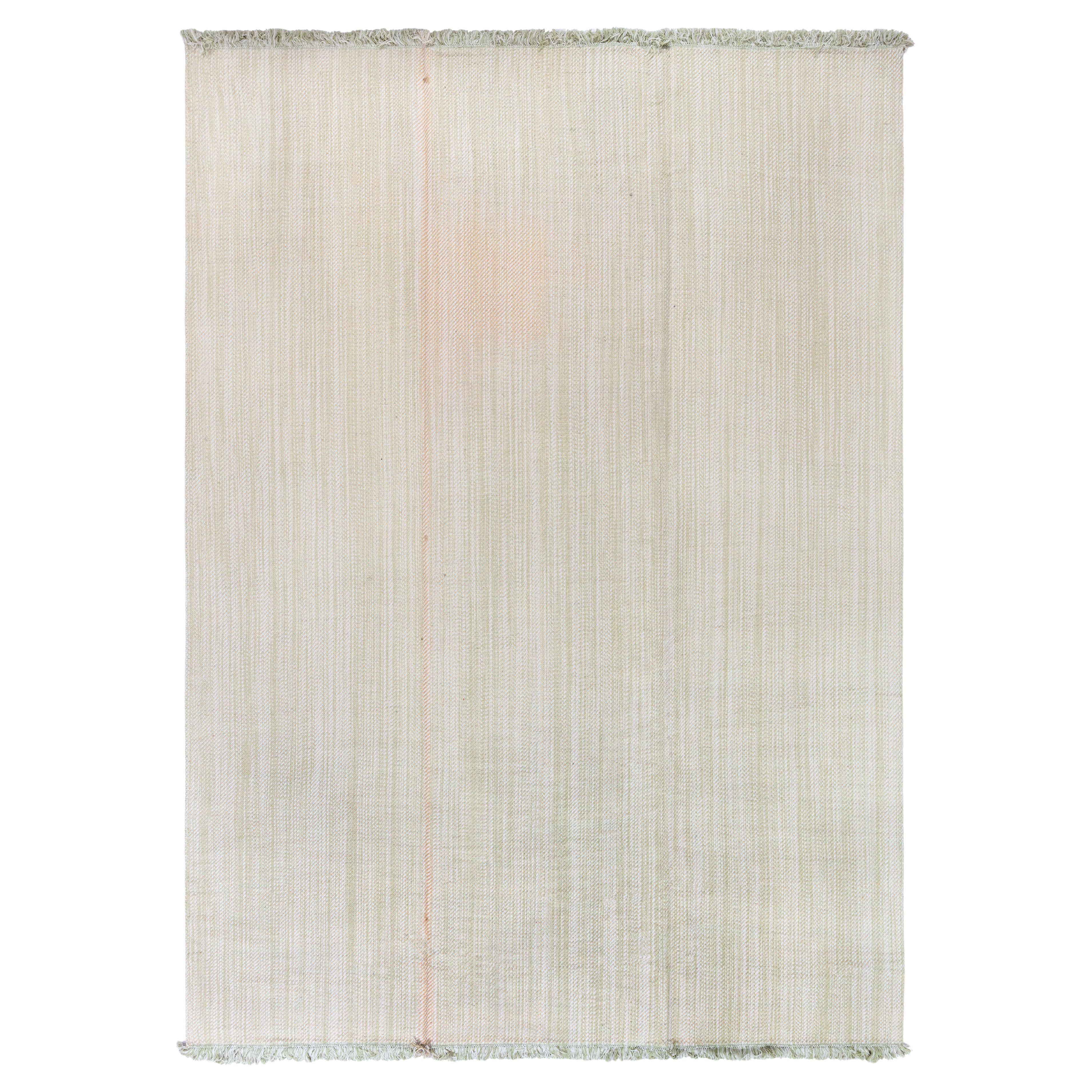 Large Striped De Lys Beige Flat-Weave Wool Rug by Doris Leslie Blau For Sale