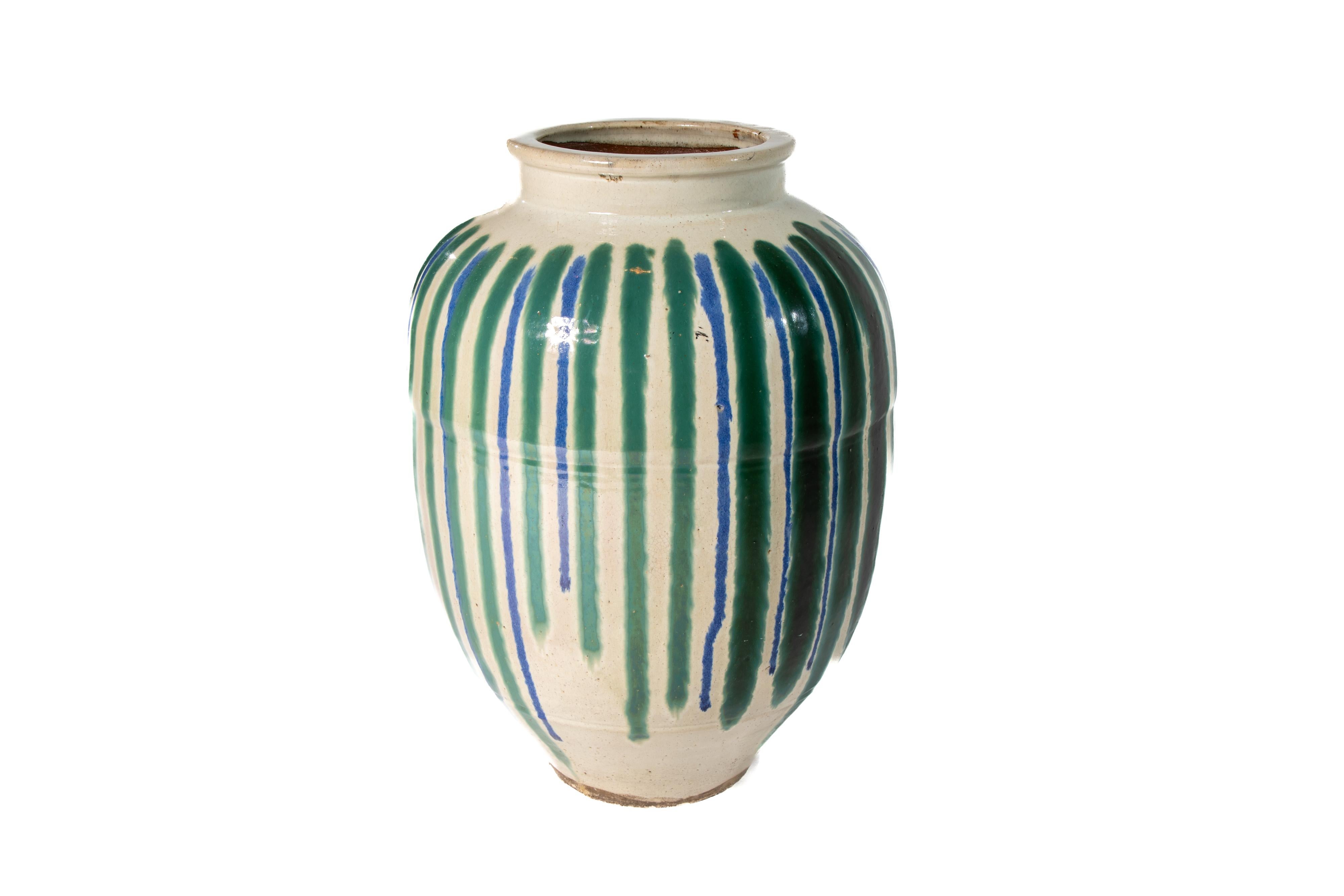 Anglo-Japanese Large Striped Japanese Vase For Sale