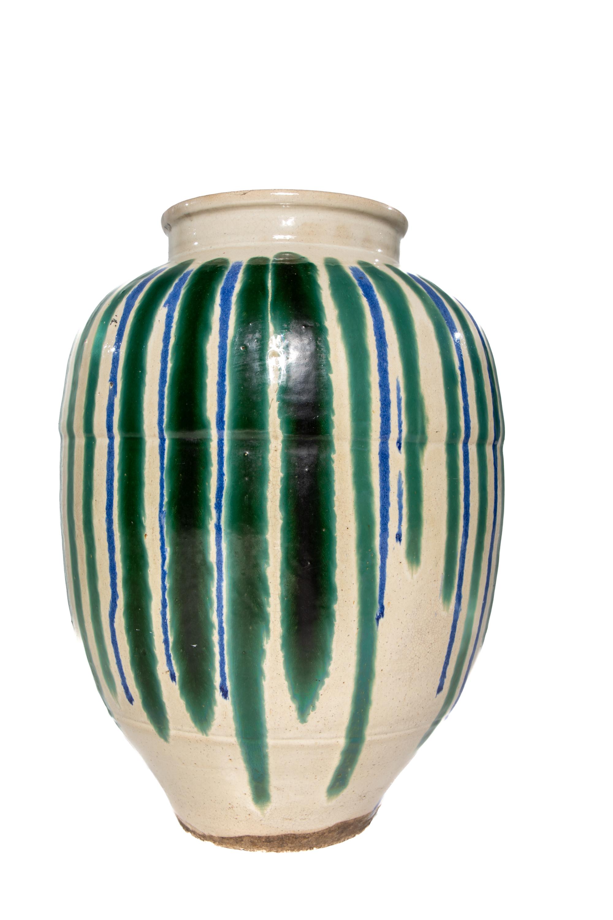 Glazed Large Striped Japanese Vase For Sale