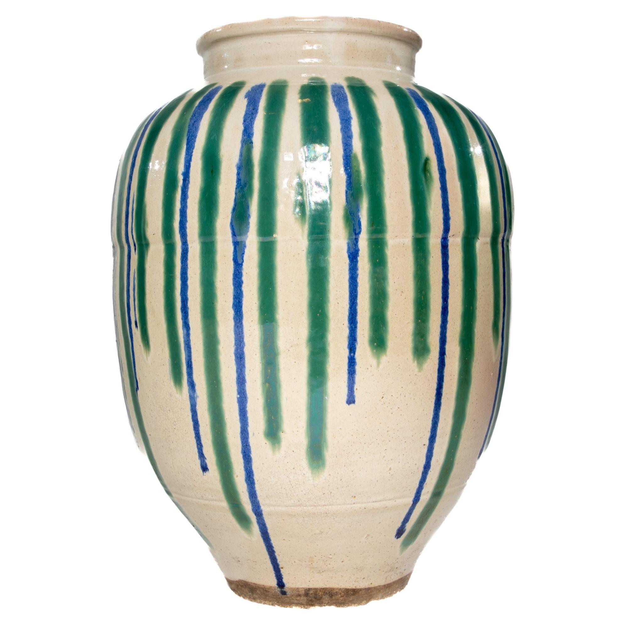 Vaso giapponese grande a righe in vendita
