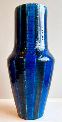Large Striped Rimini Blue Glazed Mid-Century Vase, Italy, circa 1960