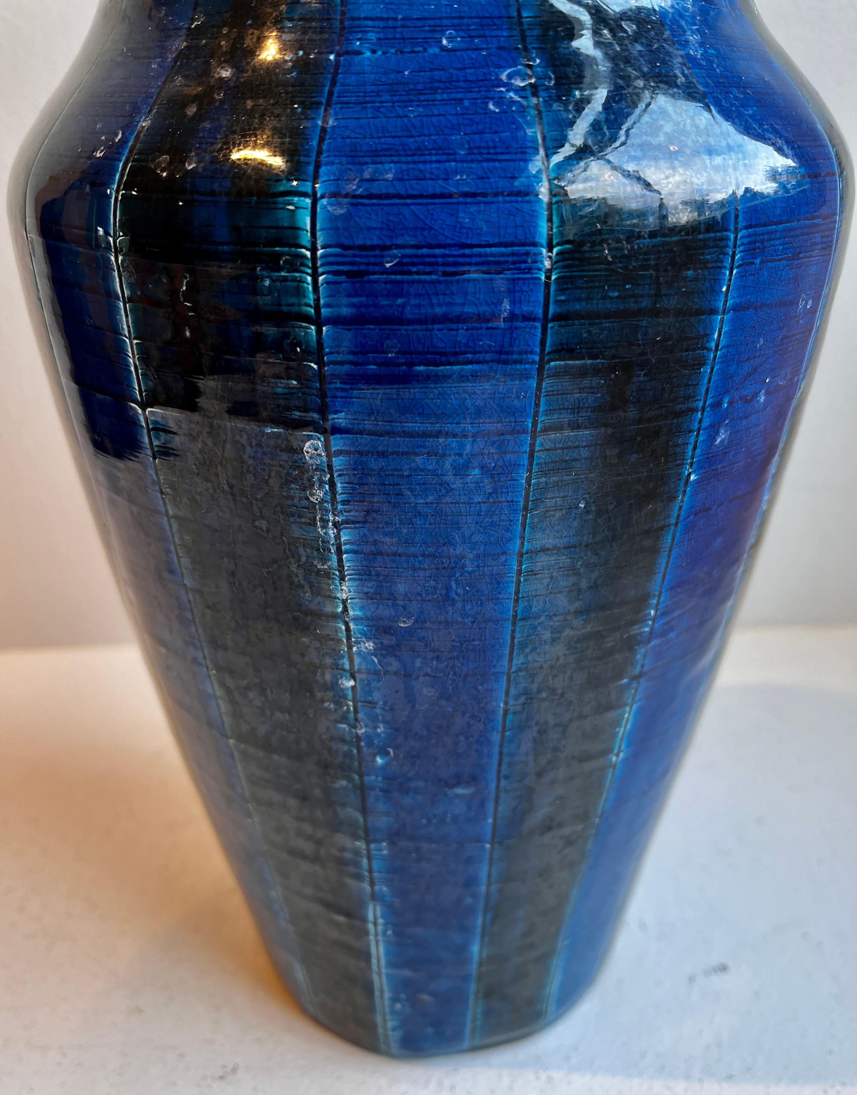 Large Striped Rimini Blue Glazed Mid-Century Vase, Italy, circa 1960 In condizioni buone in vendita a Philadelphia, PA