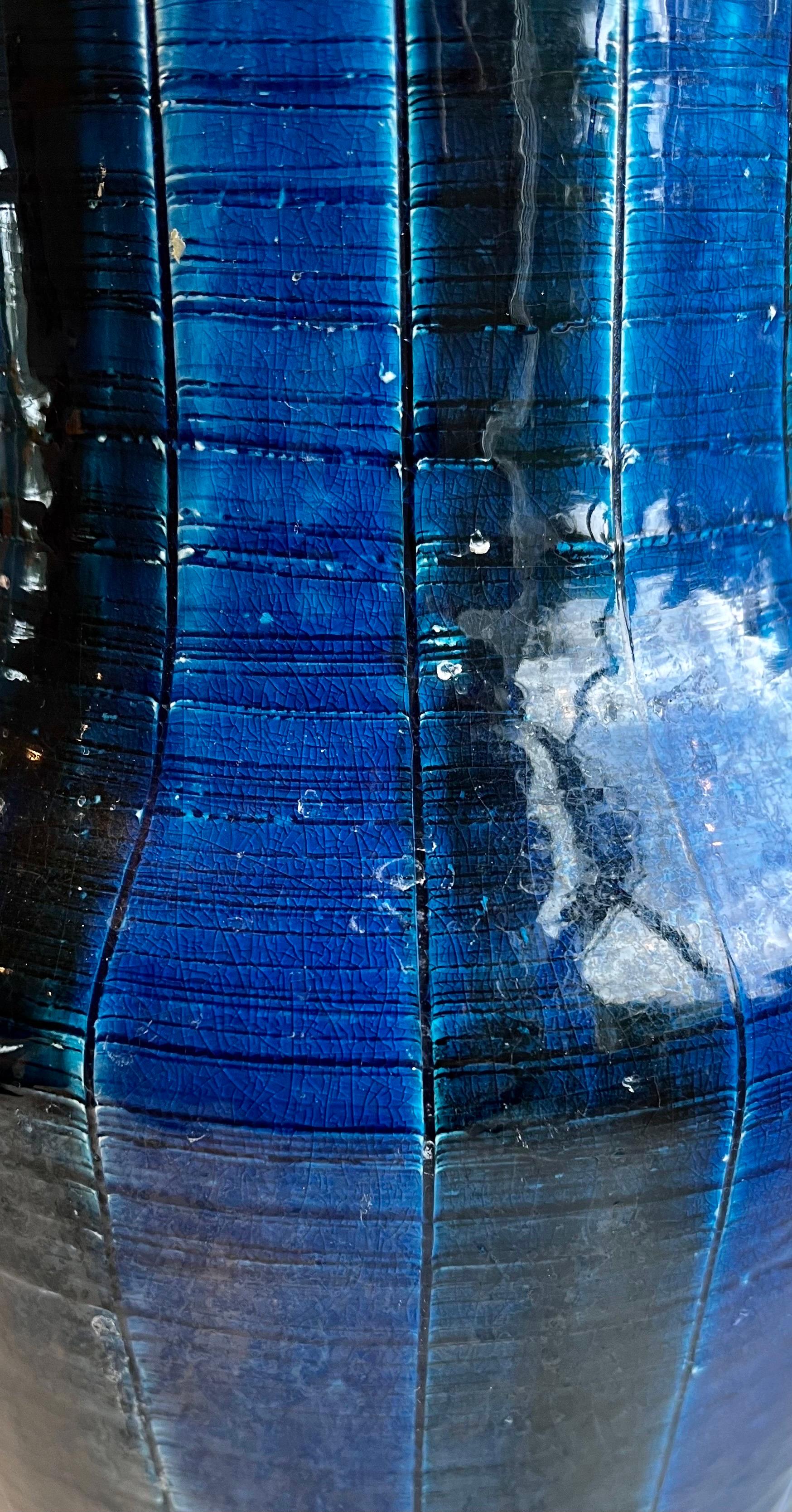 Large Striped Rimini Blue Glazed Mid-Century Vase, Italy, circa 1960 in vendita 1