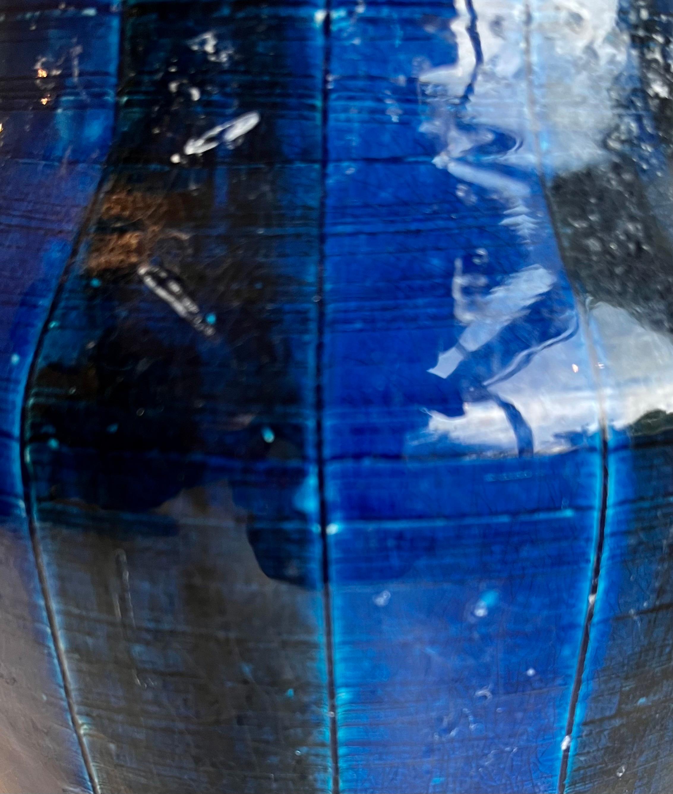 Large Striped Rimini Blue Glazed Mid-Century Vase, Italy, circa 1960 in vendita 2