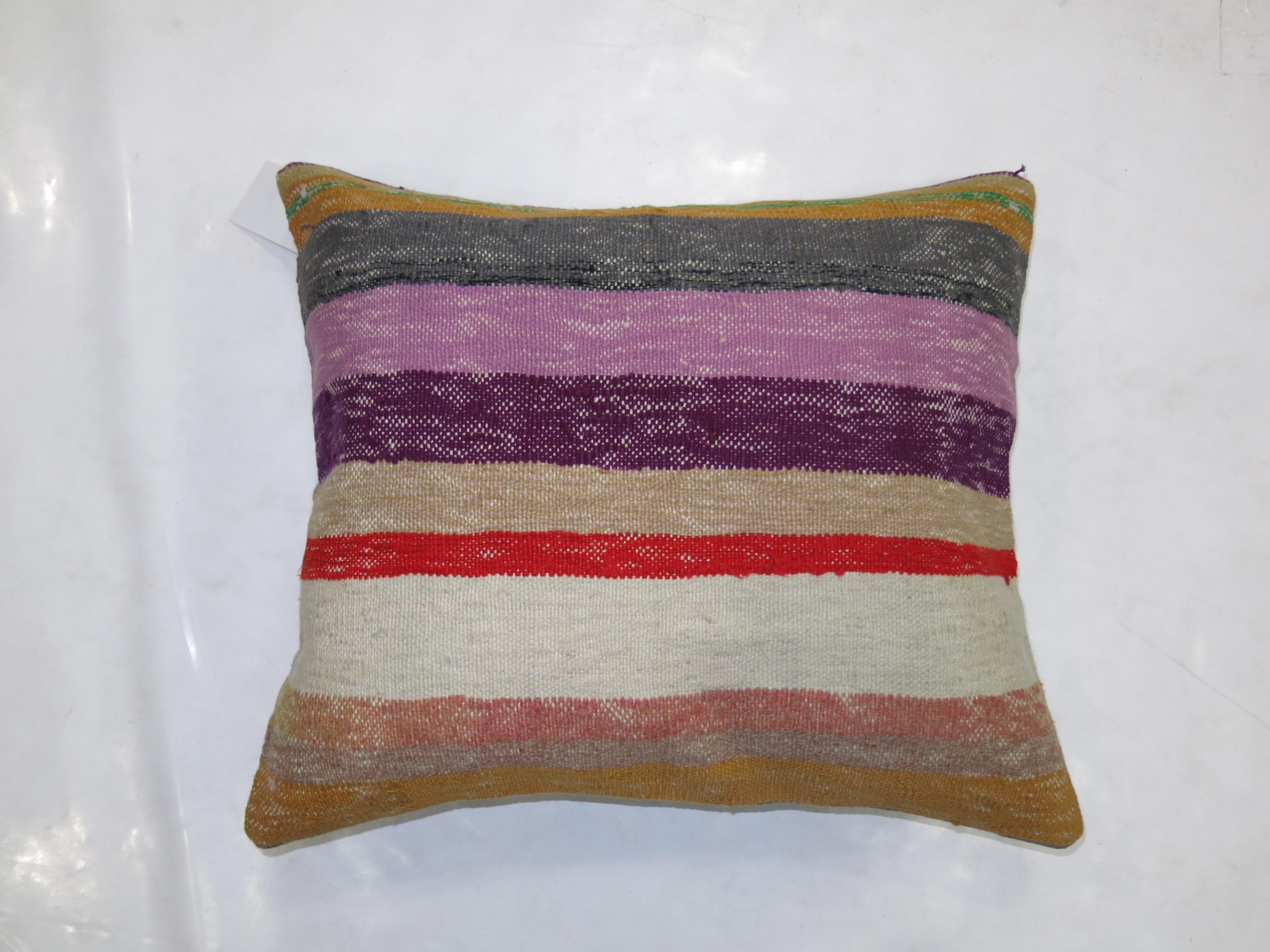 Organic Modern Large Striped Turkish Kilim Pillow