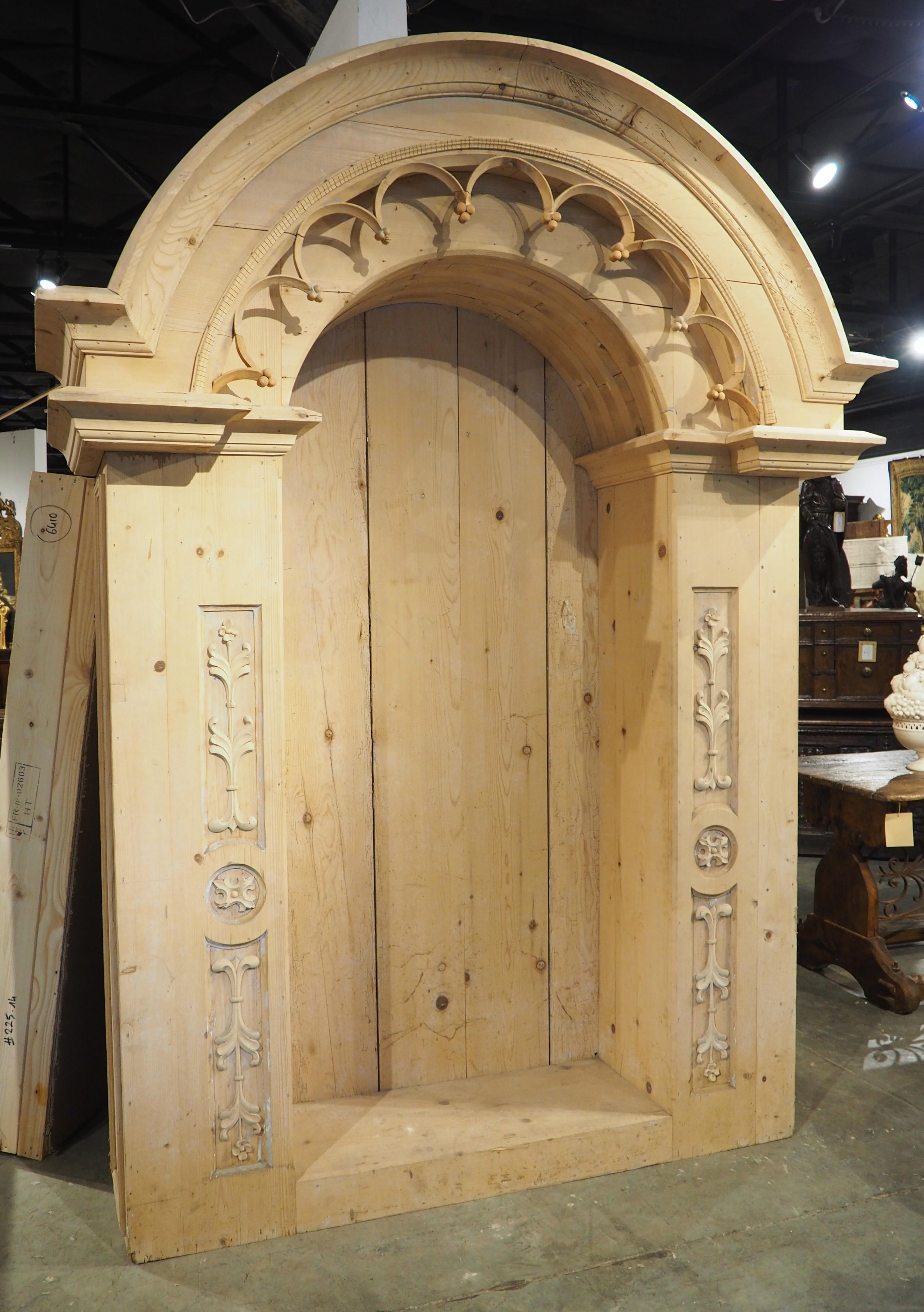 More information coming soon…

Hand-carved in northern France during the 1900s, this large pine altar niche has a nook large enough to fit a 6 3/4 foot tall work of art.  The wood has been stripped of the original finish, allowing the nuances of the