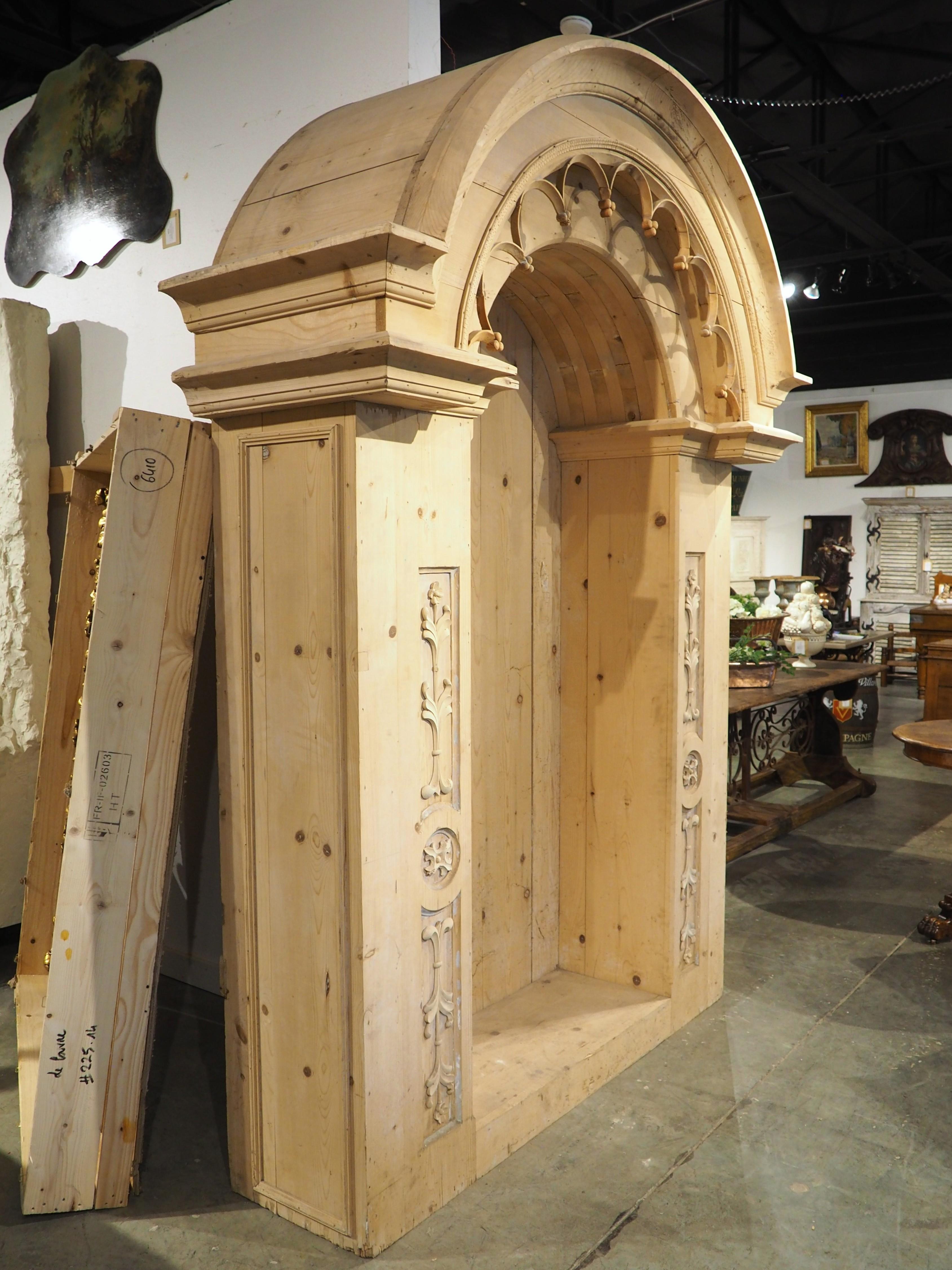Gothic Large Stripped Pine Altar Niche from Northern France, 20th Century For Sale