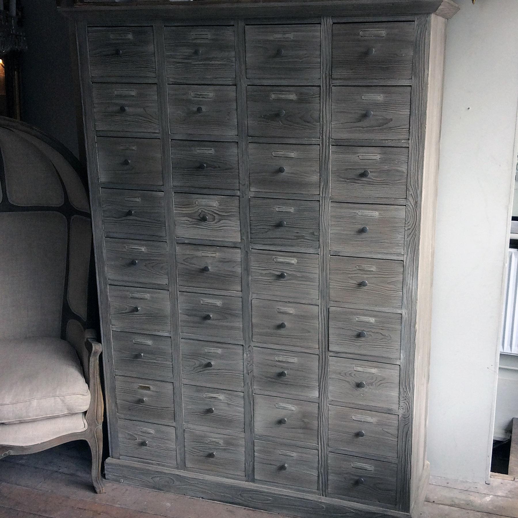 European Mid 20th Century Large Stripped Pine Bank of Drawers For Sale
