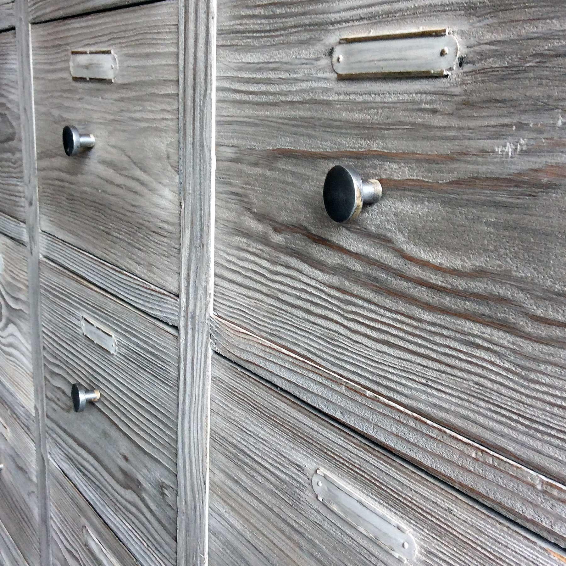 Bleached Mid 20th Century Large Stripped Pine Bank of Drawers For Sale