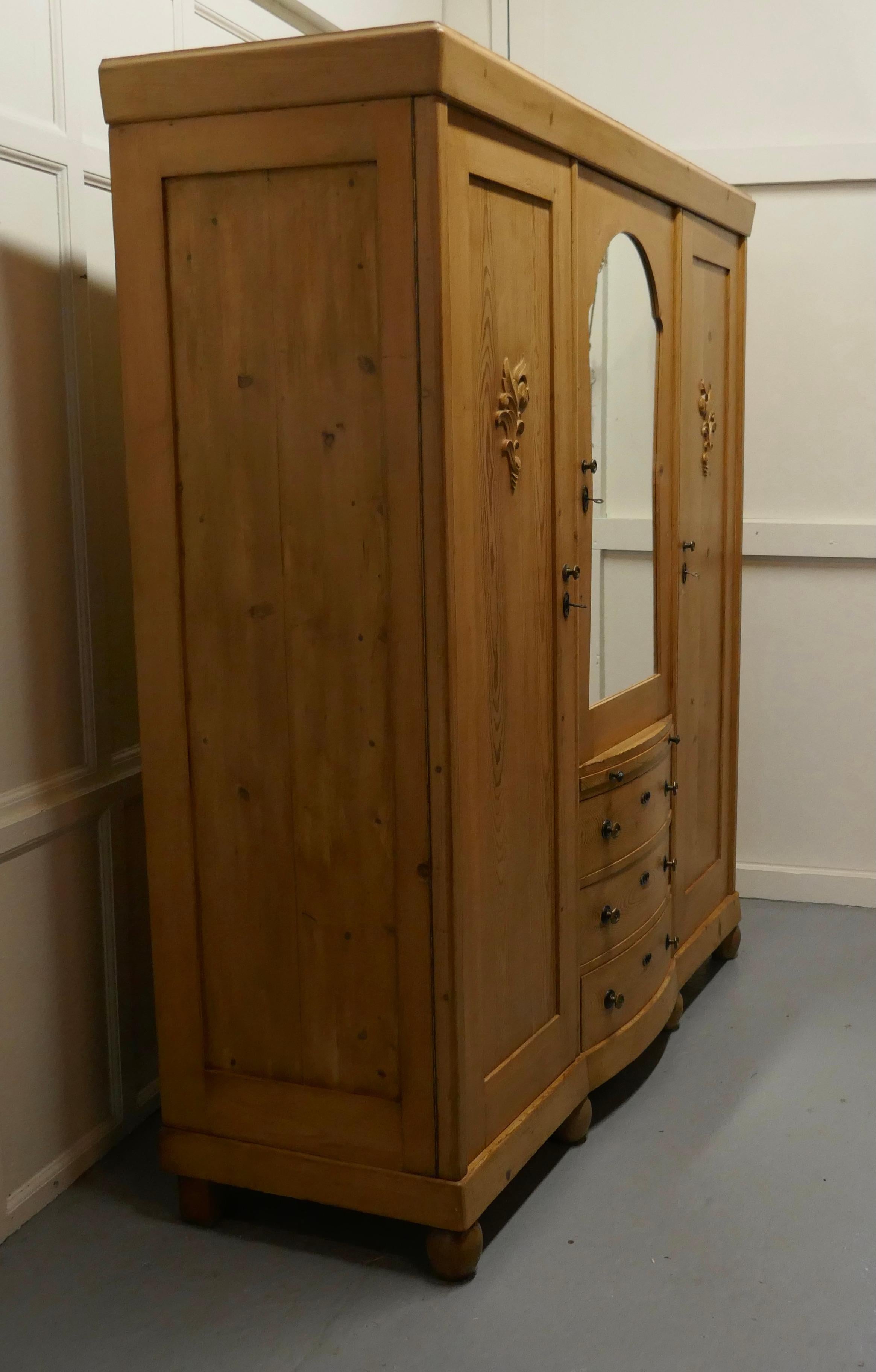 19th Century Large Stripped Pine Wardrobe Compactum