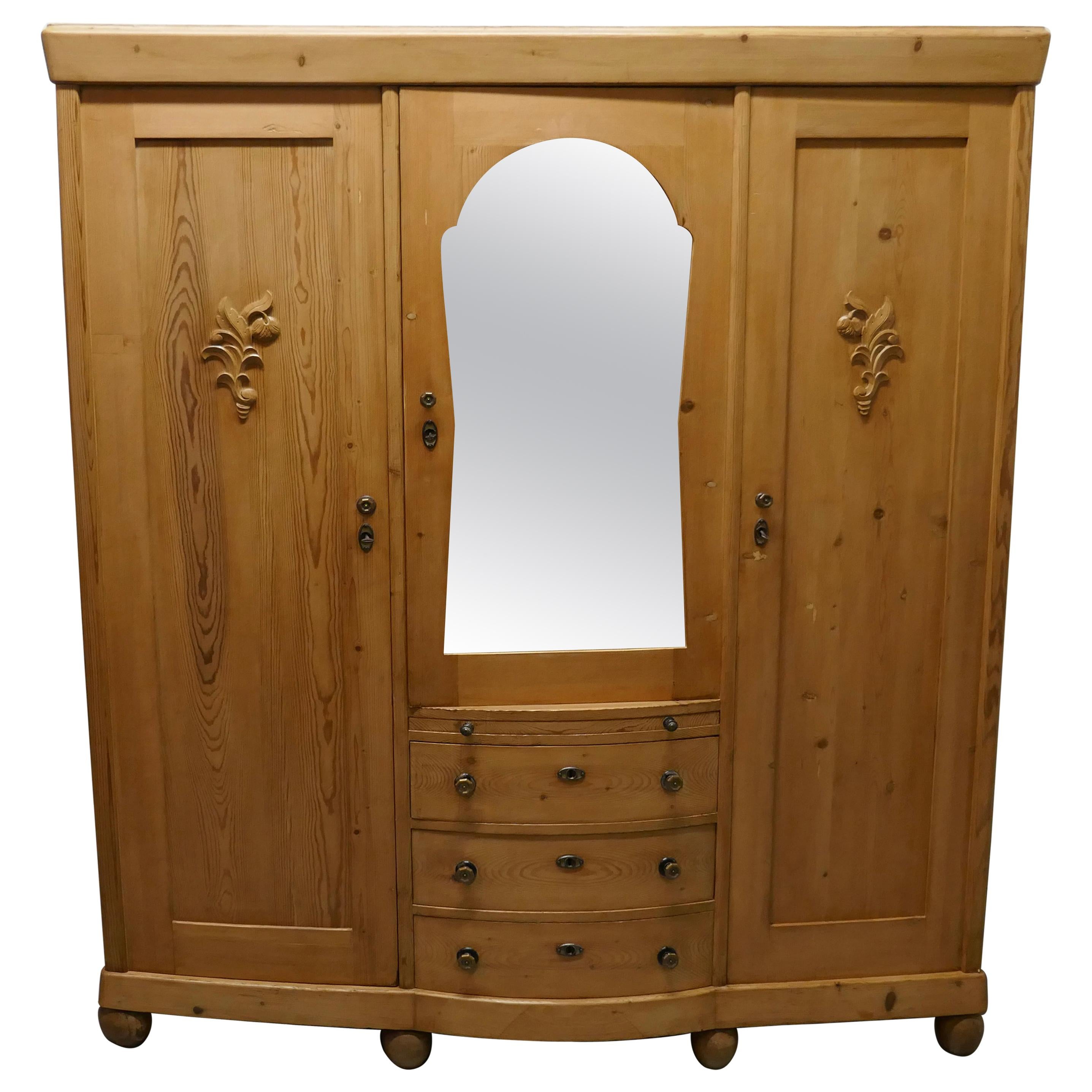 Large Stripped Pine Wardrobe Compactum