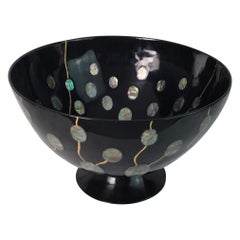 Large Studio Art Lacquerware and Abalone Bowl