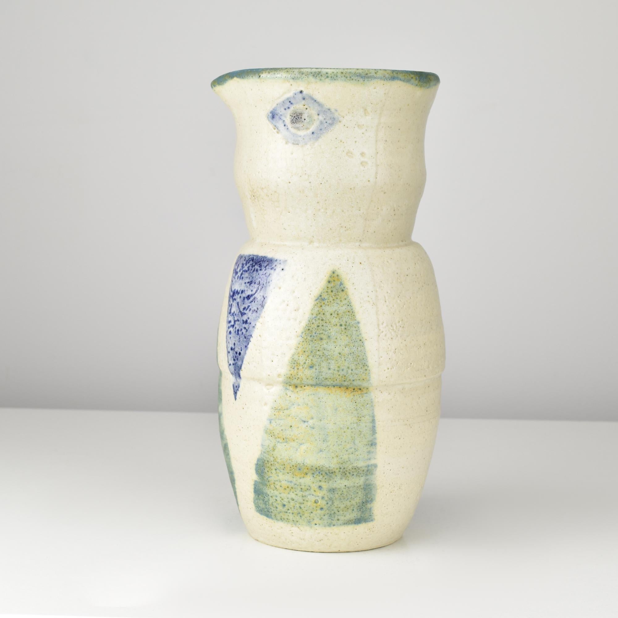 Glazed Large Studio Art Pottery Vase in Picasso Style with Abstract Geometric Design For Sale