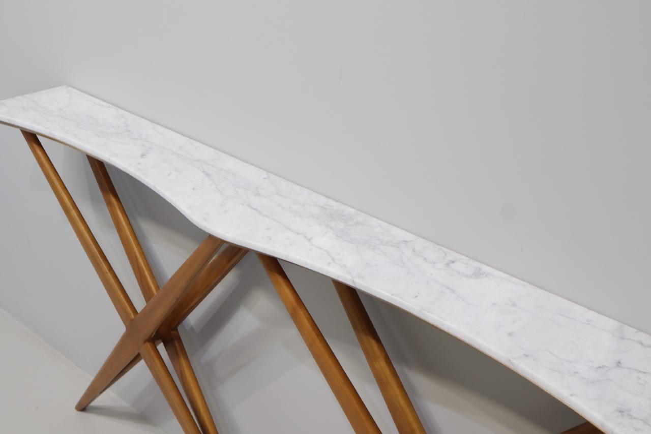 Mid-20th Century Large Studio B.B.P.R. Carrara Marble Top Console, Double X Shaped, 1950s For Sale