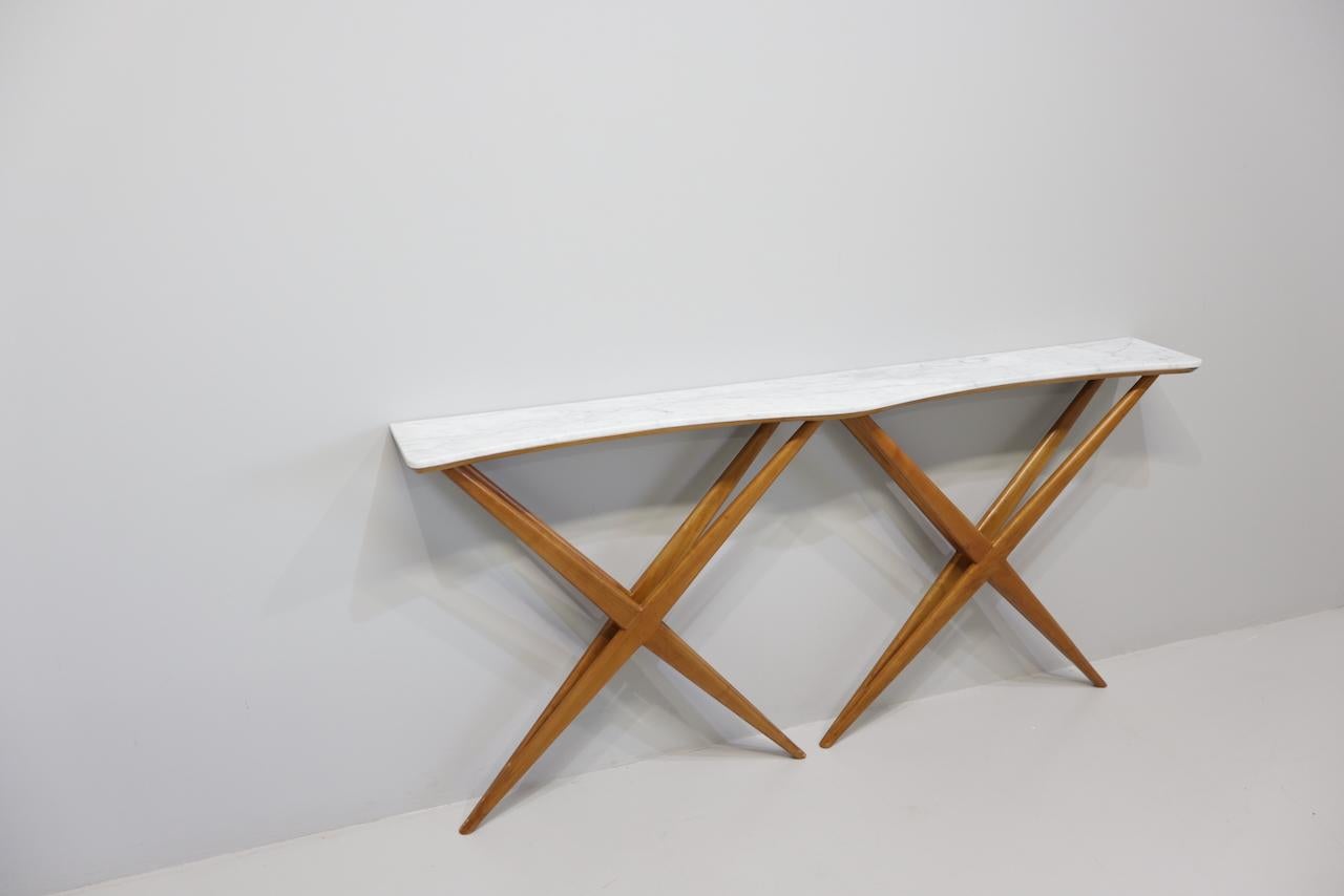 Large Studio B.B.P.R. Carrara Marble Top Console, Double X Shaped, 1950s For Sale 2