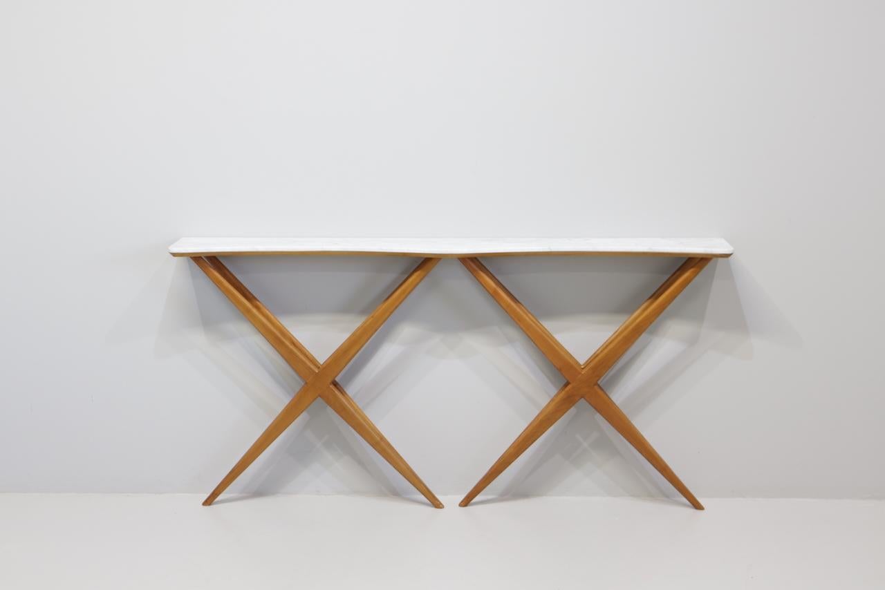 Large Studio B.B.P.R. Carrara Marble Top Console, Double X Shaped, 1950s For Sale 3