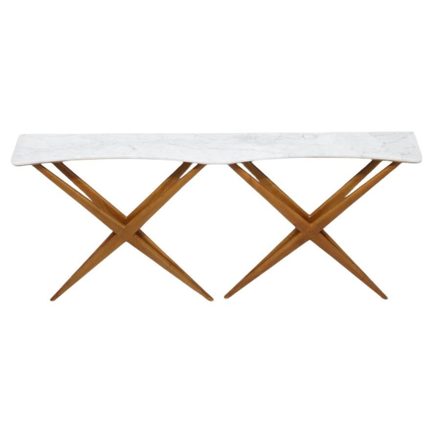 Large Studio B.B.P.R. Carrara Marble Top Console, Double X Shaped, 1950s For Sale