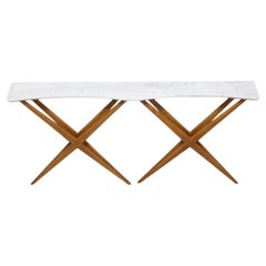 Large Studio B.B.P.R. Carrara Marble Top Console, Double X Shaped, 1950s