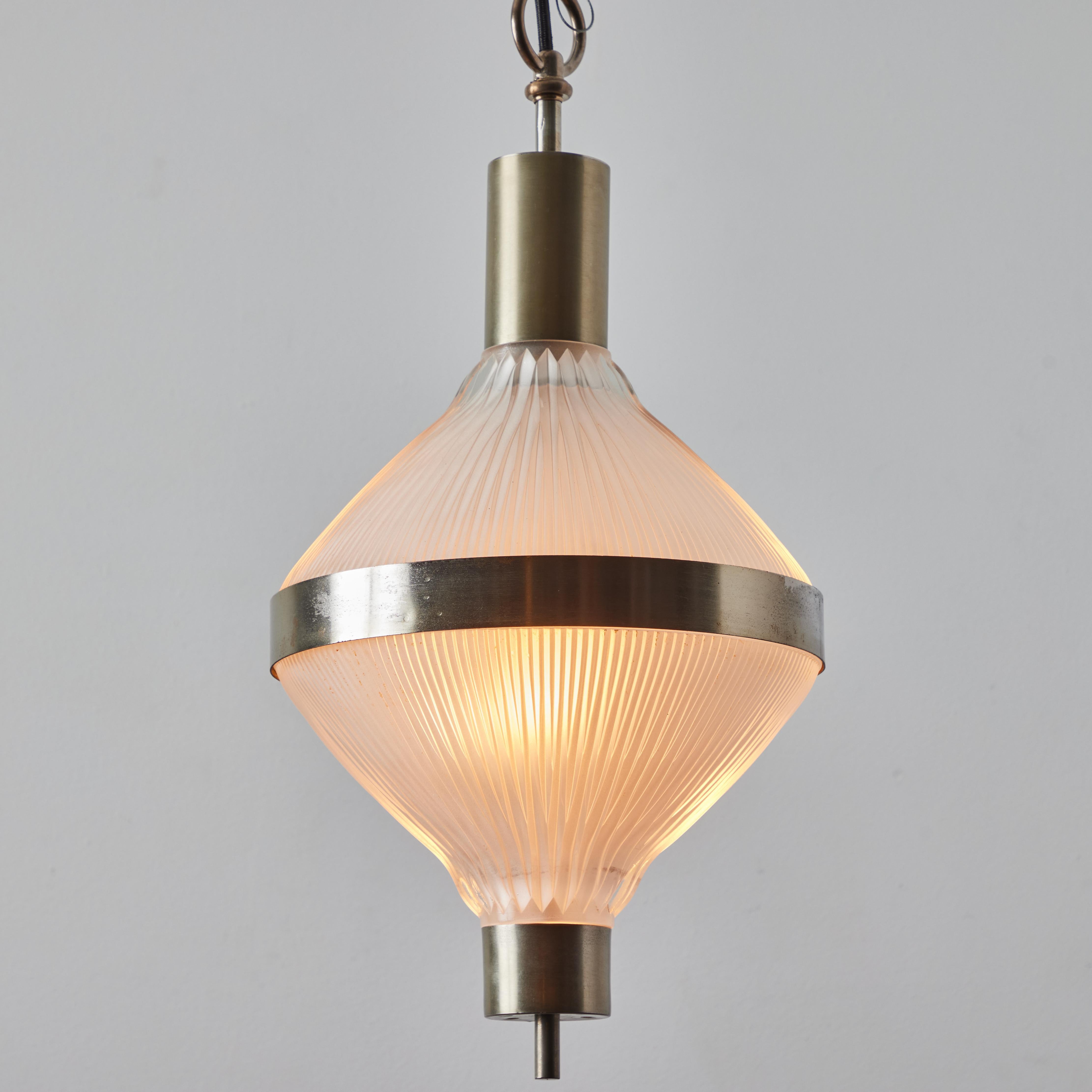 Large Studio B.B.P.R 'Polinnia' Glass and Metal Pendant c. 1964 for Artemide. Executed in nickel-colored metal and pressed glass and designed by the Milan based collective founded by Gian Luigi Banfi, Lodovico Barbiano di Belgiojoso, Enrico