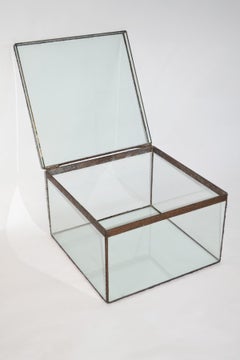 Large Studio Brutalist 1970s Glass and Bronze Box or Side Table