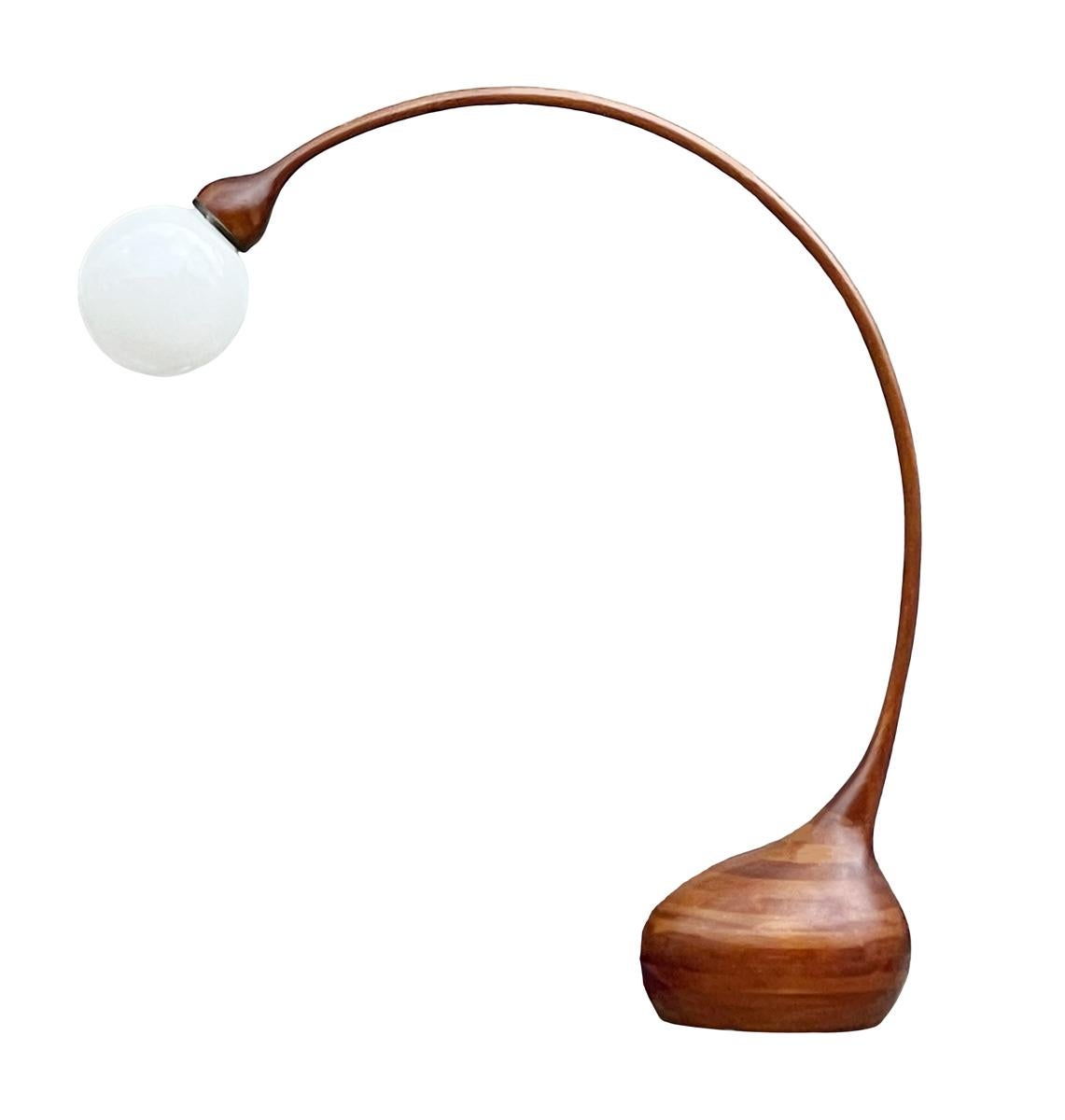 Large Studio Mid-Century Modern Arc Floor Lamp by Robert Worth in Laminated Wood In Good Condition In Philadelphia, PA
