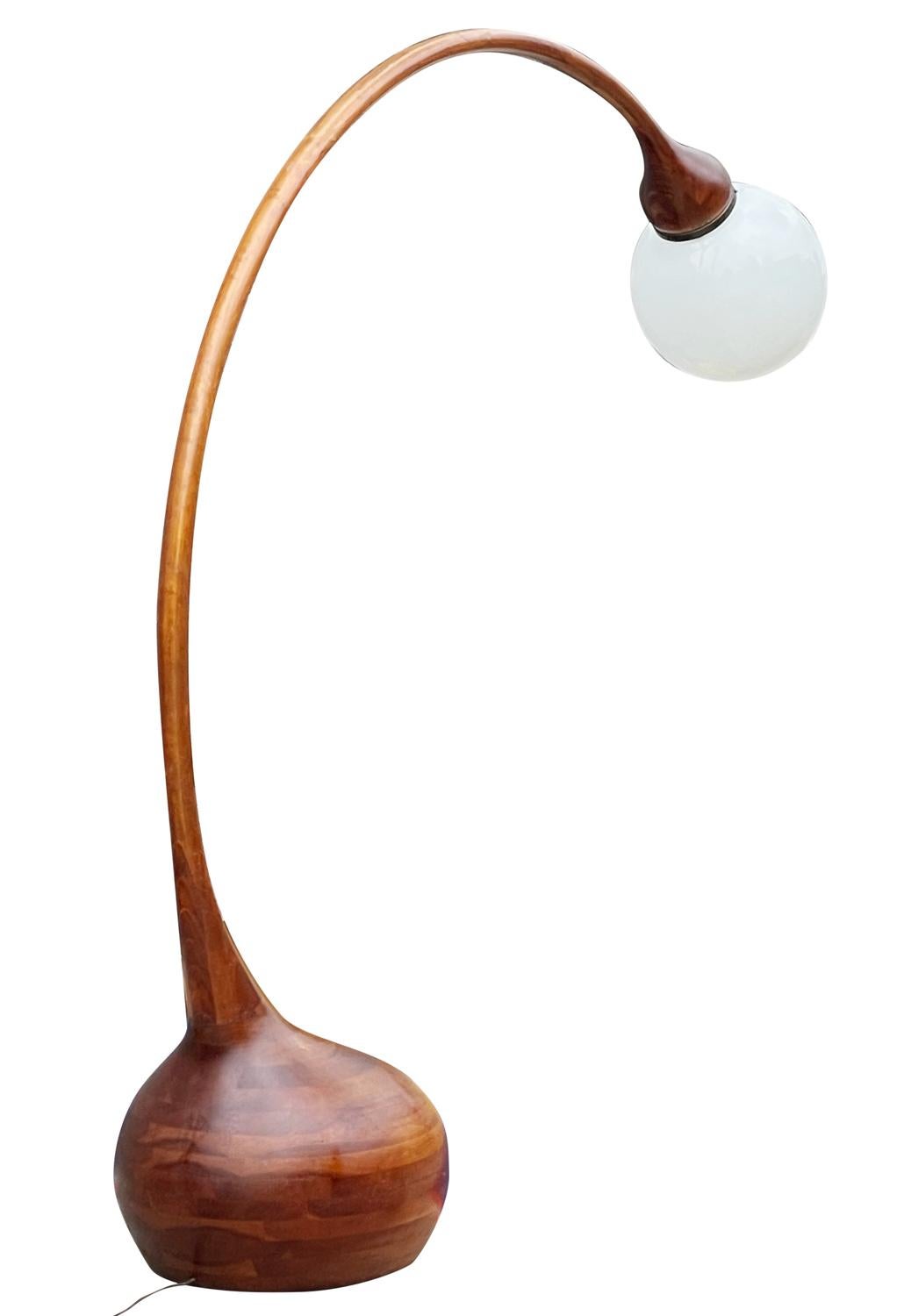 Late 20th Century Large Studio Mid-Century Modern Arc Floor Lamp by Robert Worth in Laminated Wood