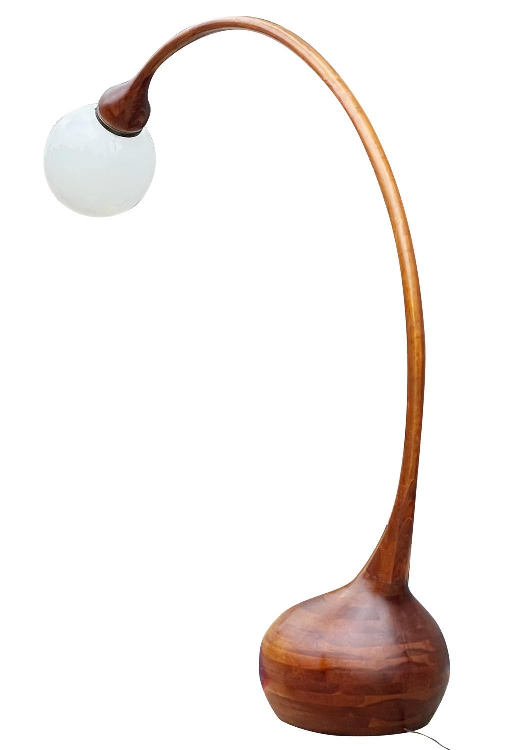 Large Studio Mid-Century Modern Arc Floor Lamp by Robert Worth in Laminated Wood 2
