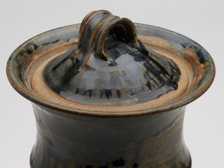 Large Studio Pottery Drip Glaze Lidded Stoneware Jar, 20th Century In Good Condition For Sale In Bishop's Stortford, Hertfordshire