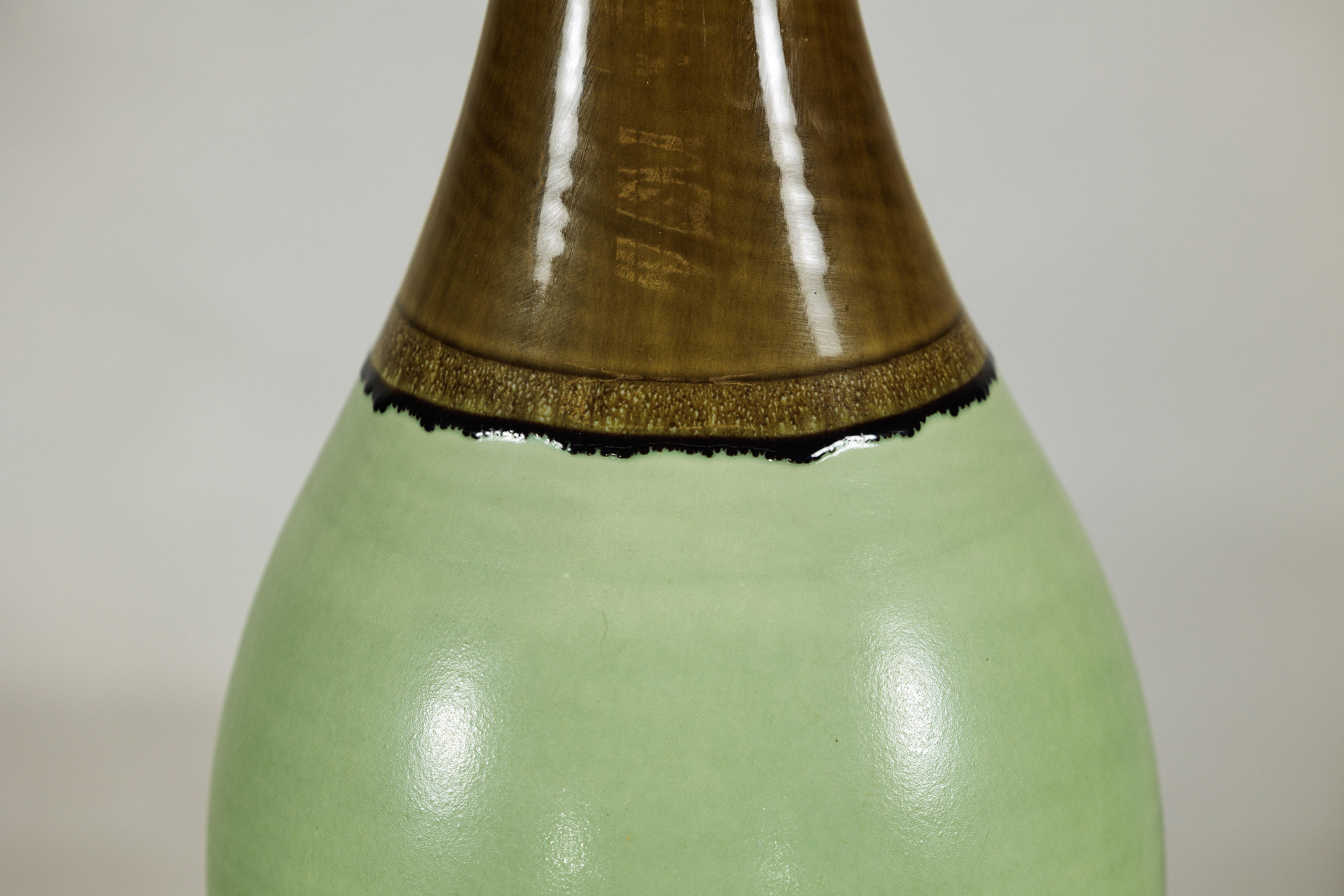 Large Studio Pottery Floor Vase with Brown and Green Glaze For Sale 5