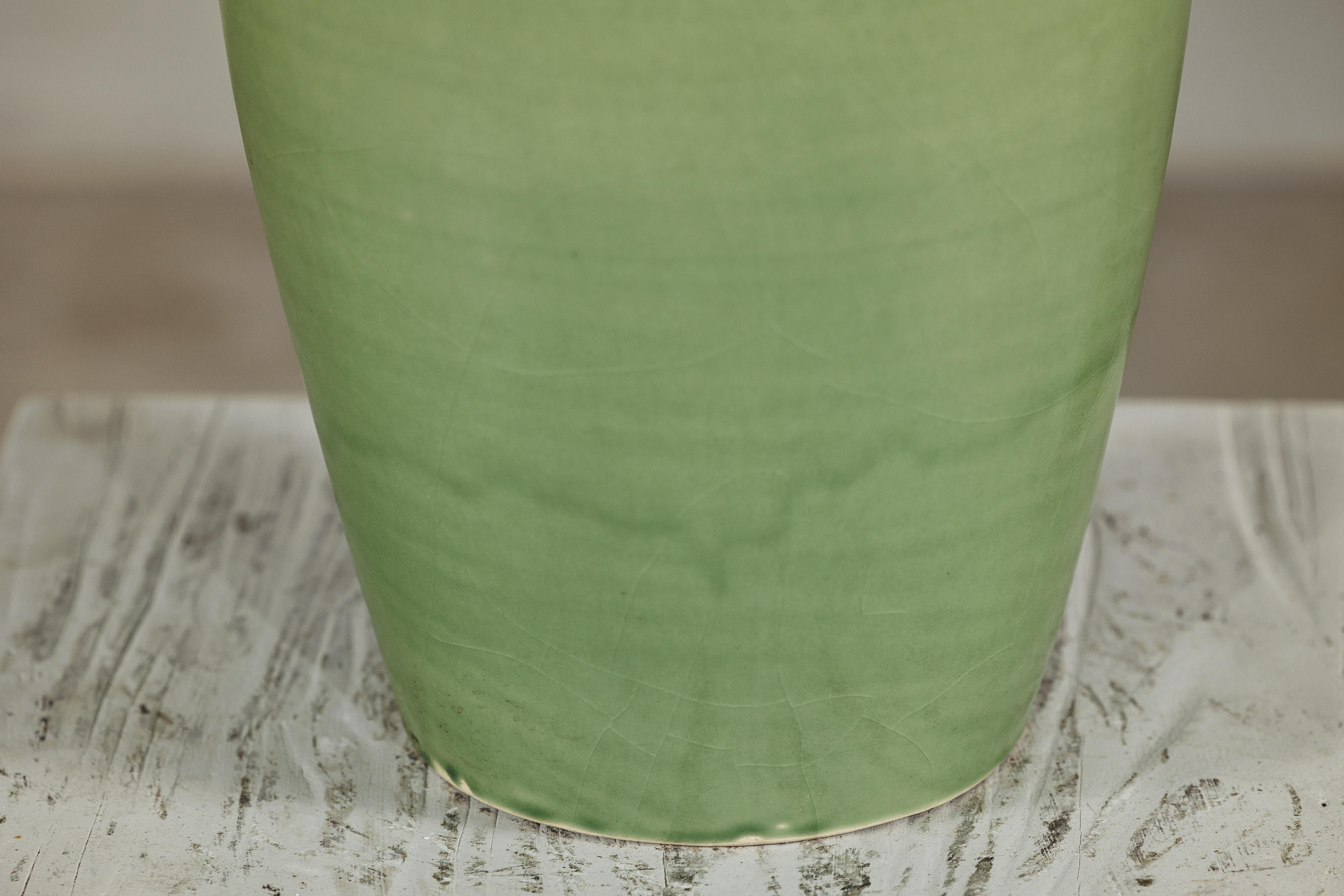 Large Studio Pottery Floor Vase with Brown and Green Glaze For Sale 7