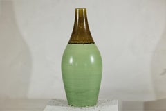 Large Studio Pottery Floor Vase with Brown and Green Glaze