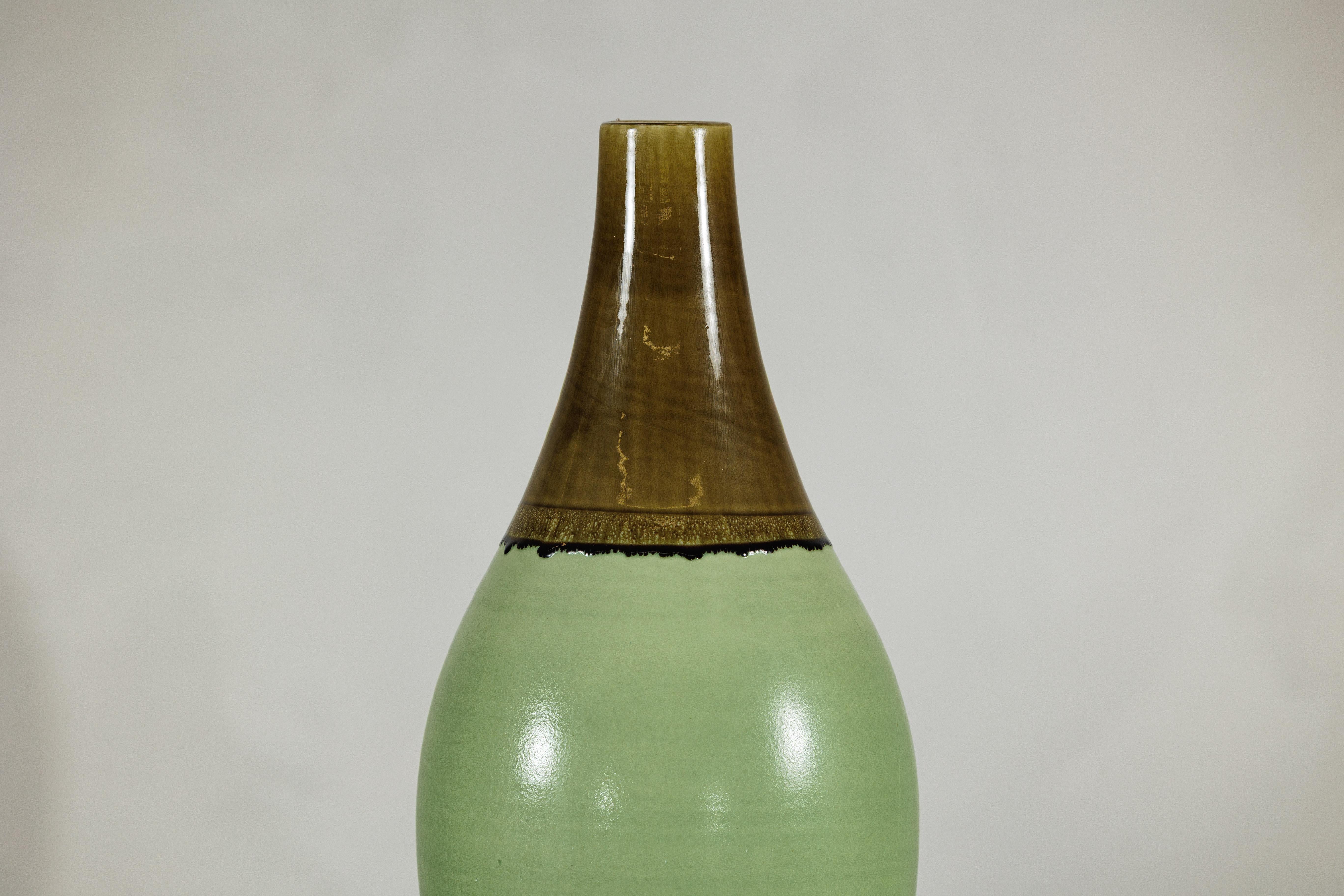 20th Century Large Studio Pottery Floor Vase with Brown and Green Glaze For Sale
