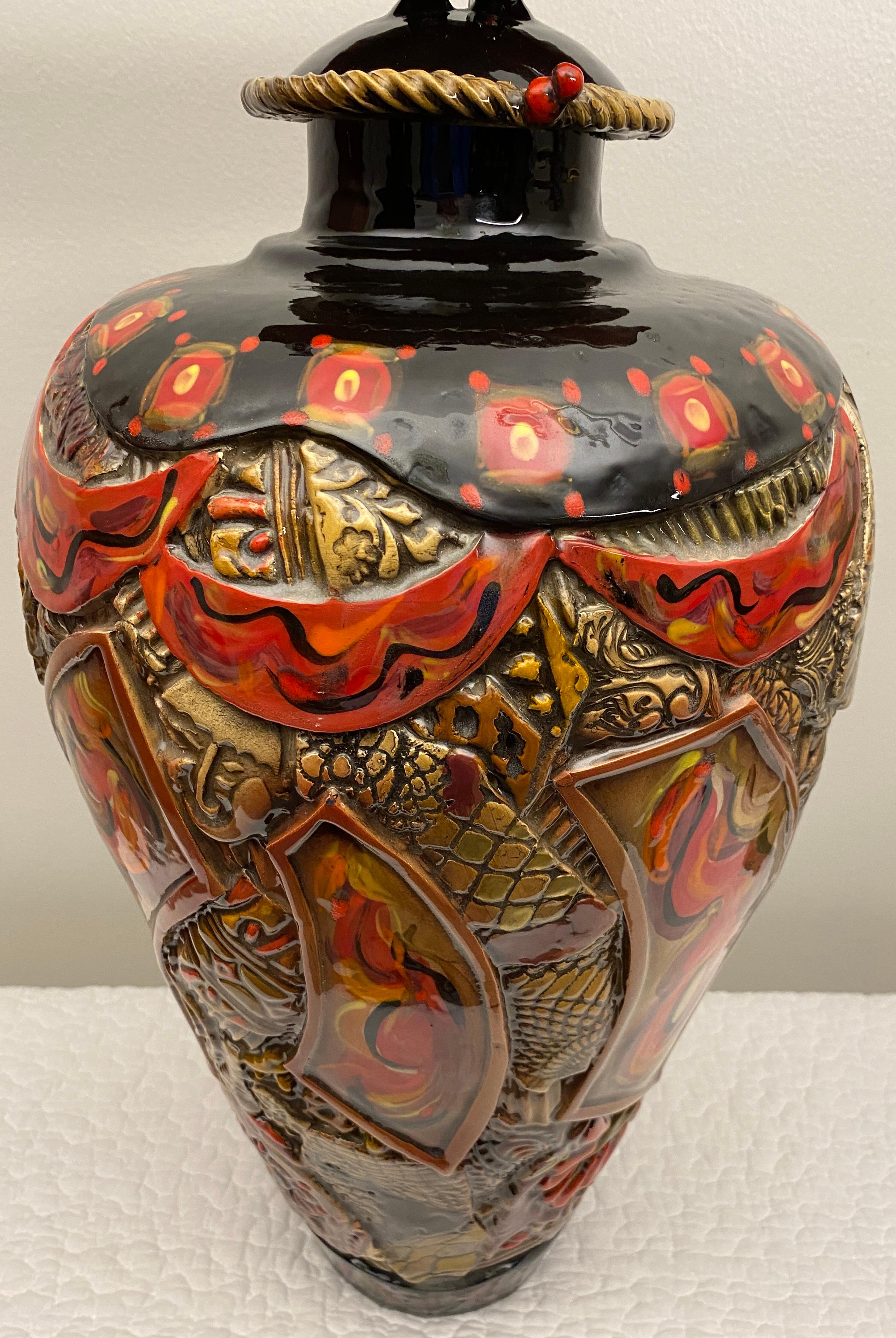Glazed Large Studio Pottery Japanese Style Ceramic Vase by Gail Markiewicz For Sale