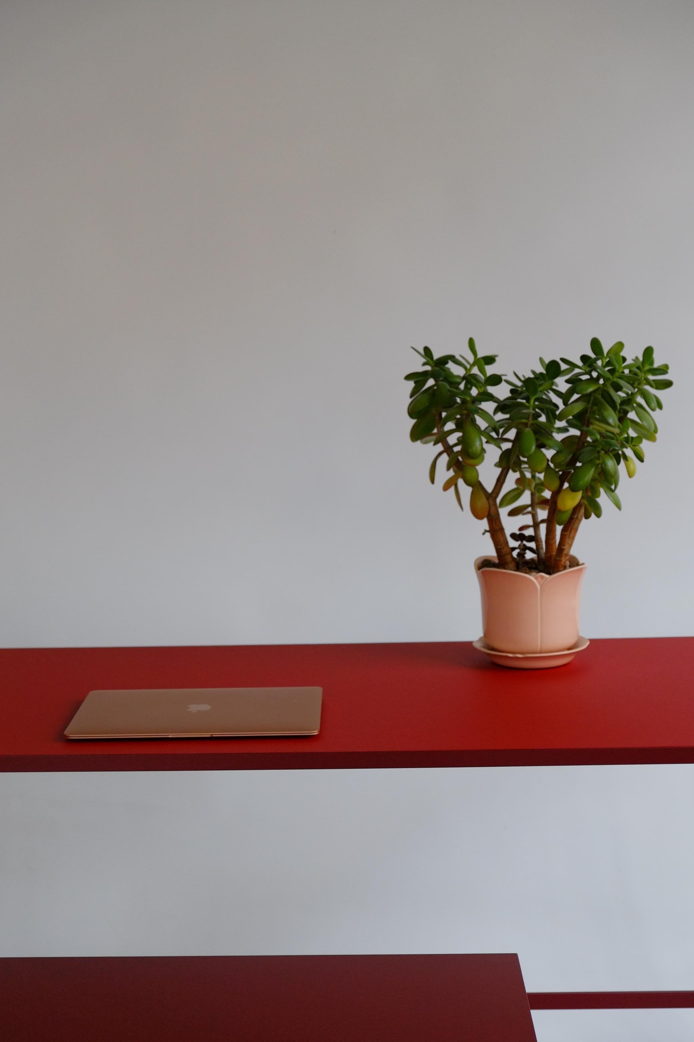 Contemporary Customizable Large Study Desk with Natural Linoleum Top, Made in England For Sale