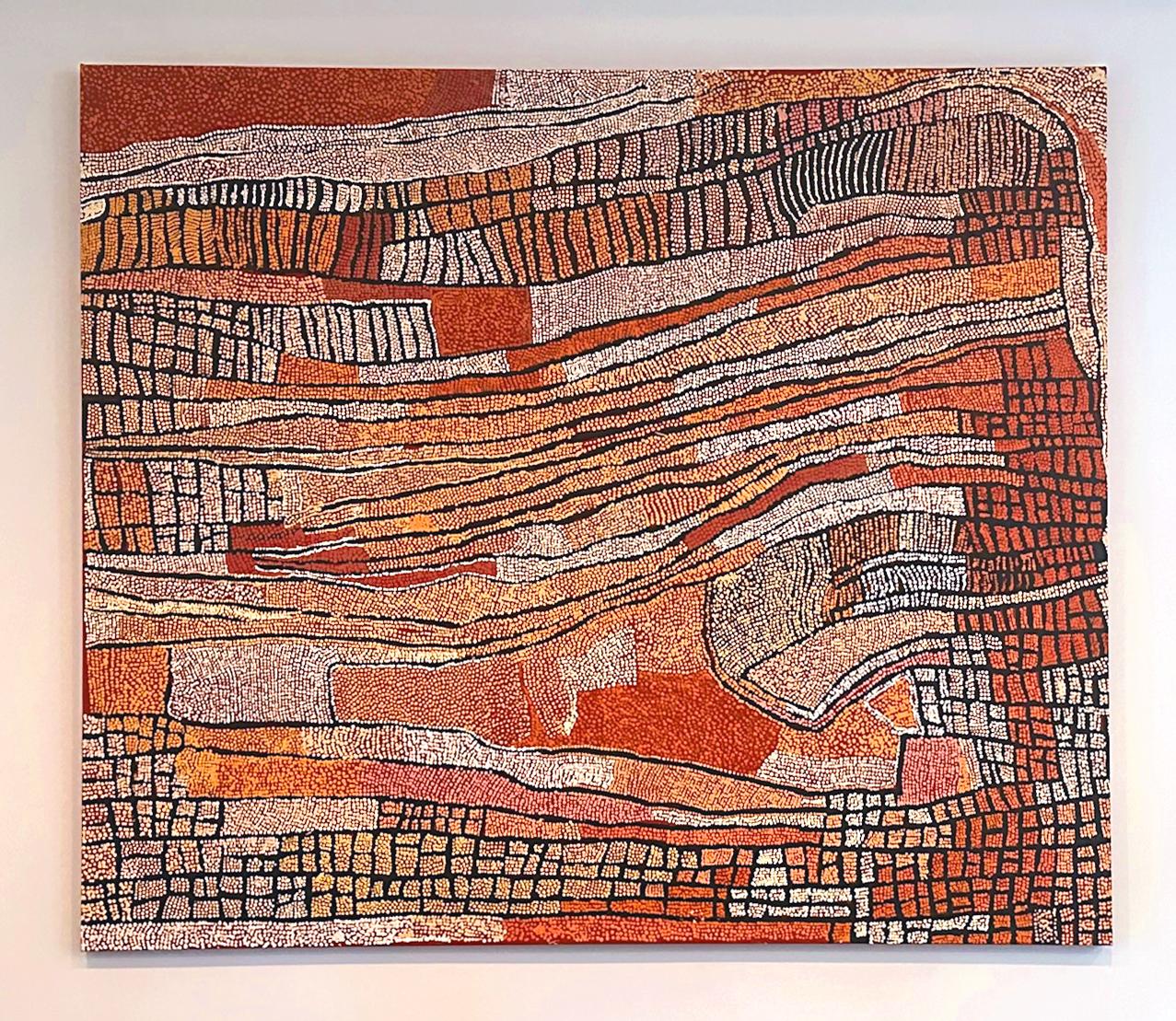A large and stunning contemporary abstract painting by celebrated Australian Aboriginal artist Naata Nungurrayi (1932-2021), stretched and ready for display. A rare masterpiece of the museum quality dating from the peak of the artist's creative