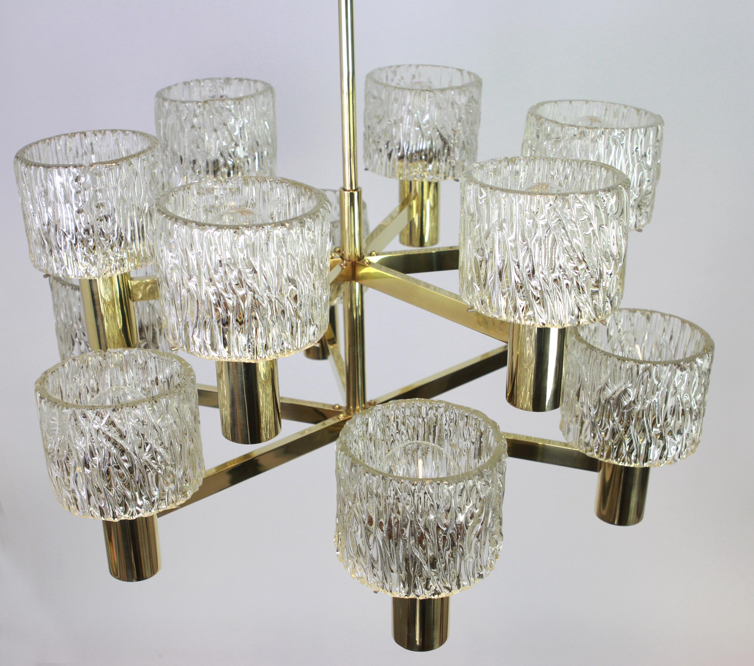 Late 20th Century Large Stunning Brass Murano Glass Chandelier by Hillebrand, Germany, 1970s