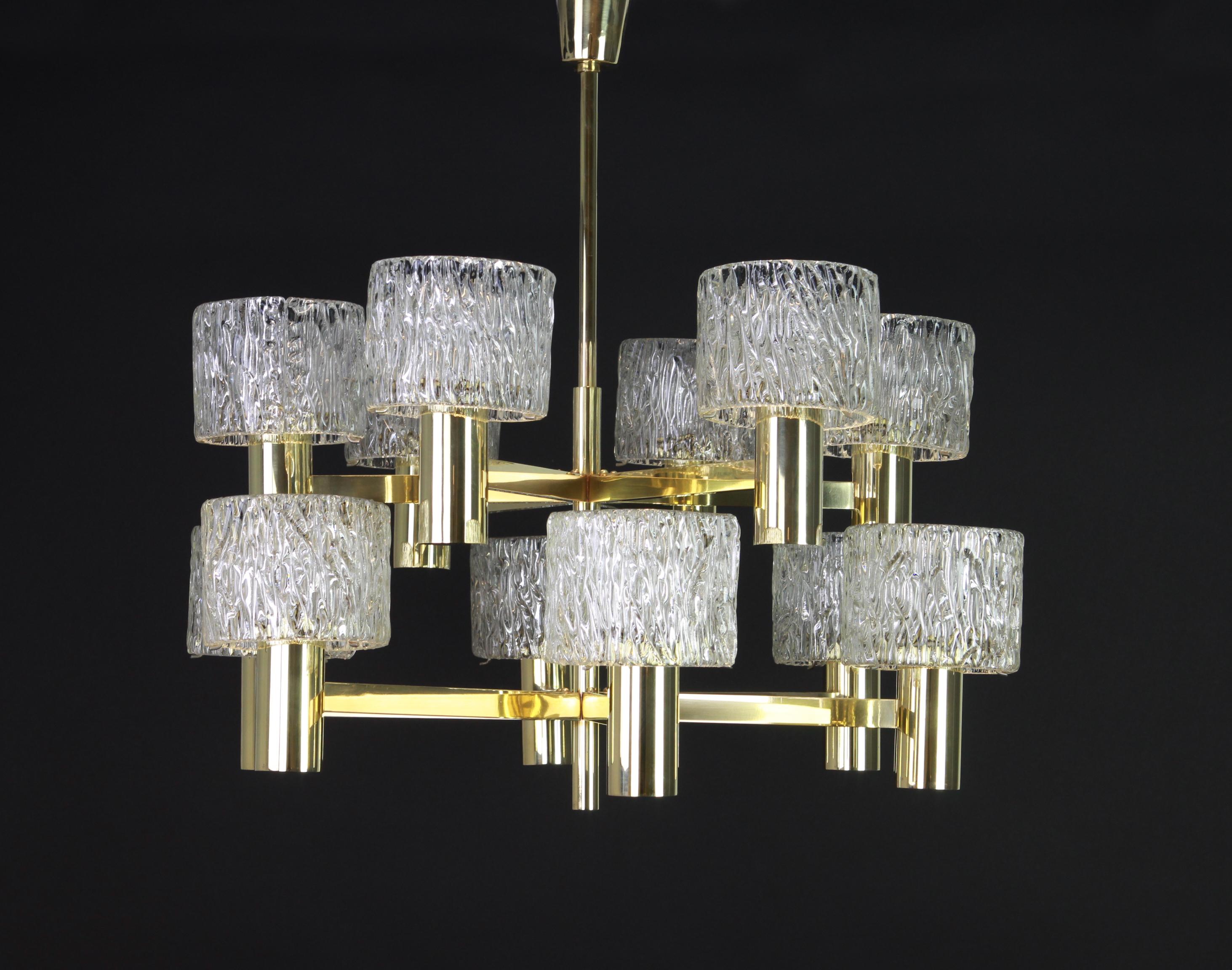 Large Stunning Brass Murano Glass Chandelier by Hillebrand, Germany, 1970s 1