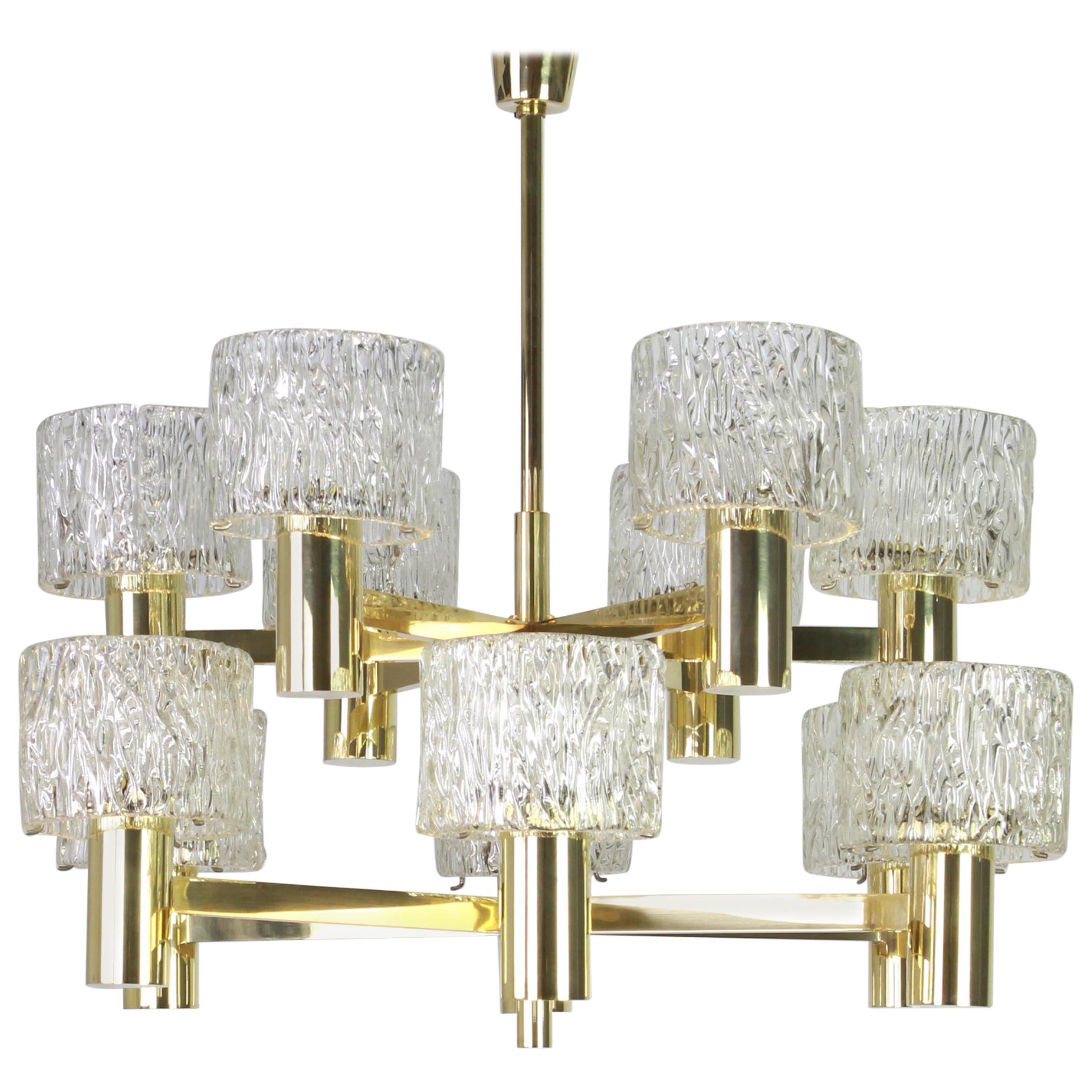 Large Stunning Brass Murano Glass Chandelier by Hillebrand, Germany, 1970s