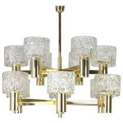Large Stunning Brass Murano Glass Chandelier by Hillebrand, Germany, 1970s