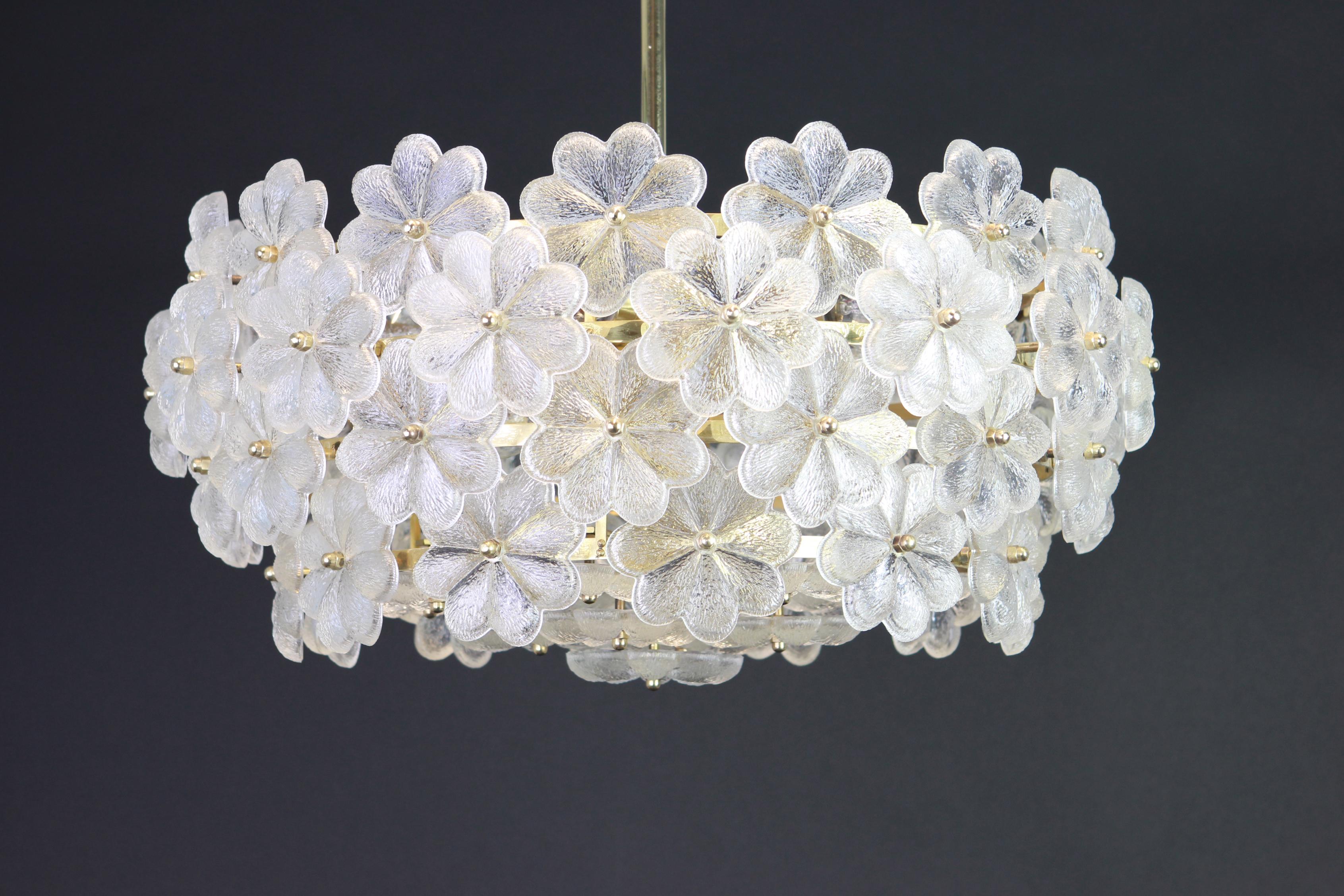 Brass Large Stunning Crystal Glass Chandelier by Ernst Palme, Germany, 1970s