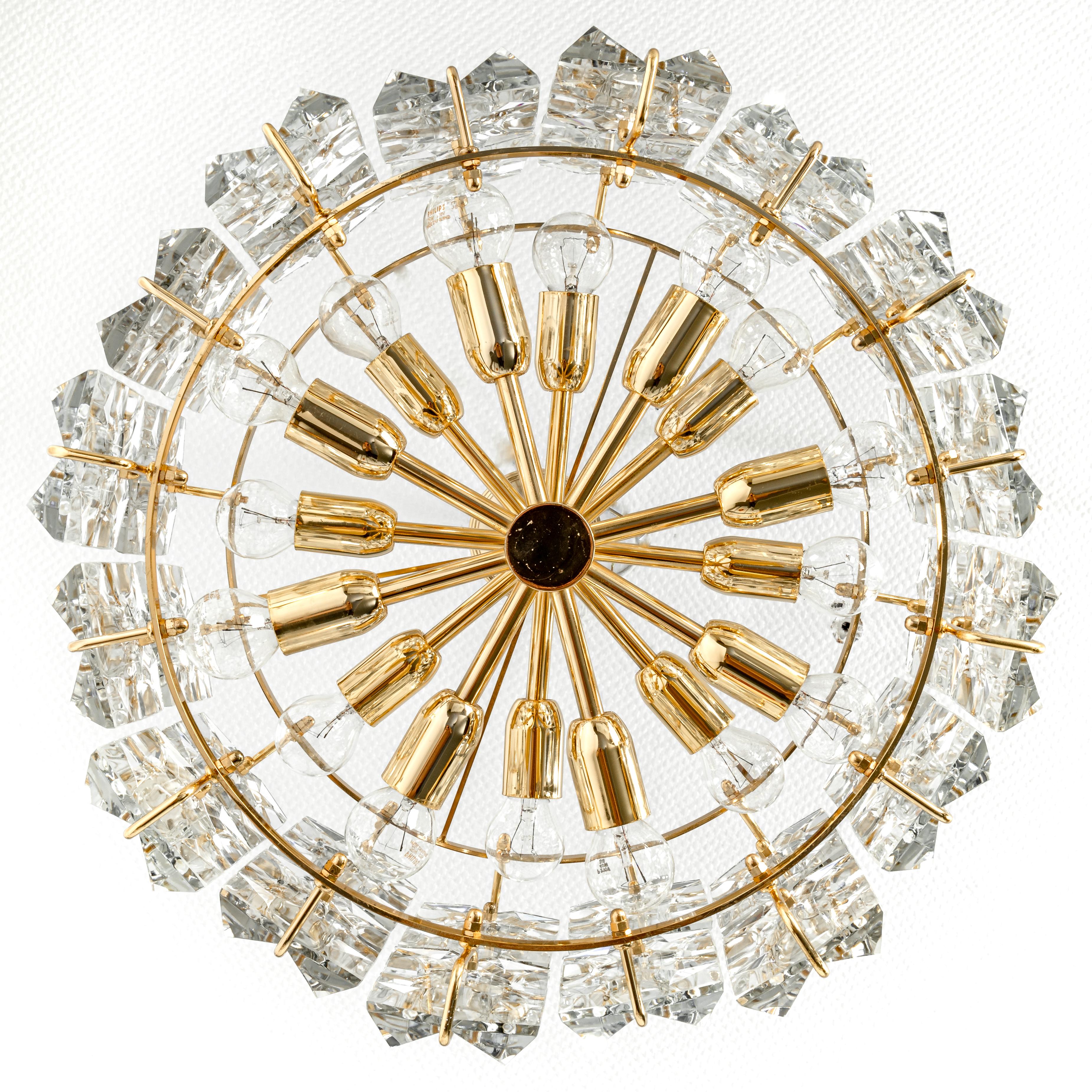 Brass Large Stunning Crystal Glass Chandelier by Ernst Palme, Germany, 1970s For Sale