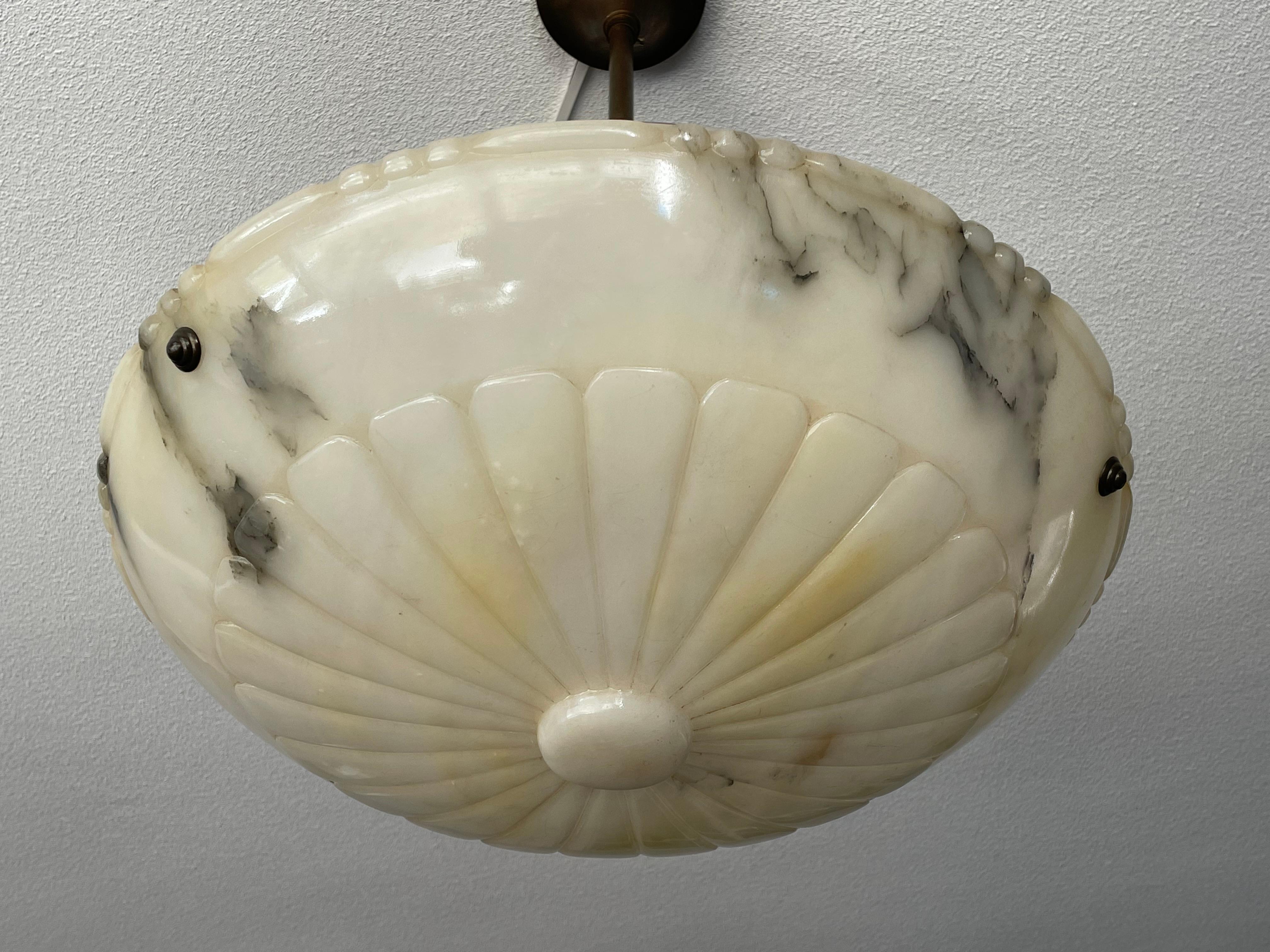 Large & Stunning Design Antique Alabaster Chandelier / Pendant with Brass Canopy 3
