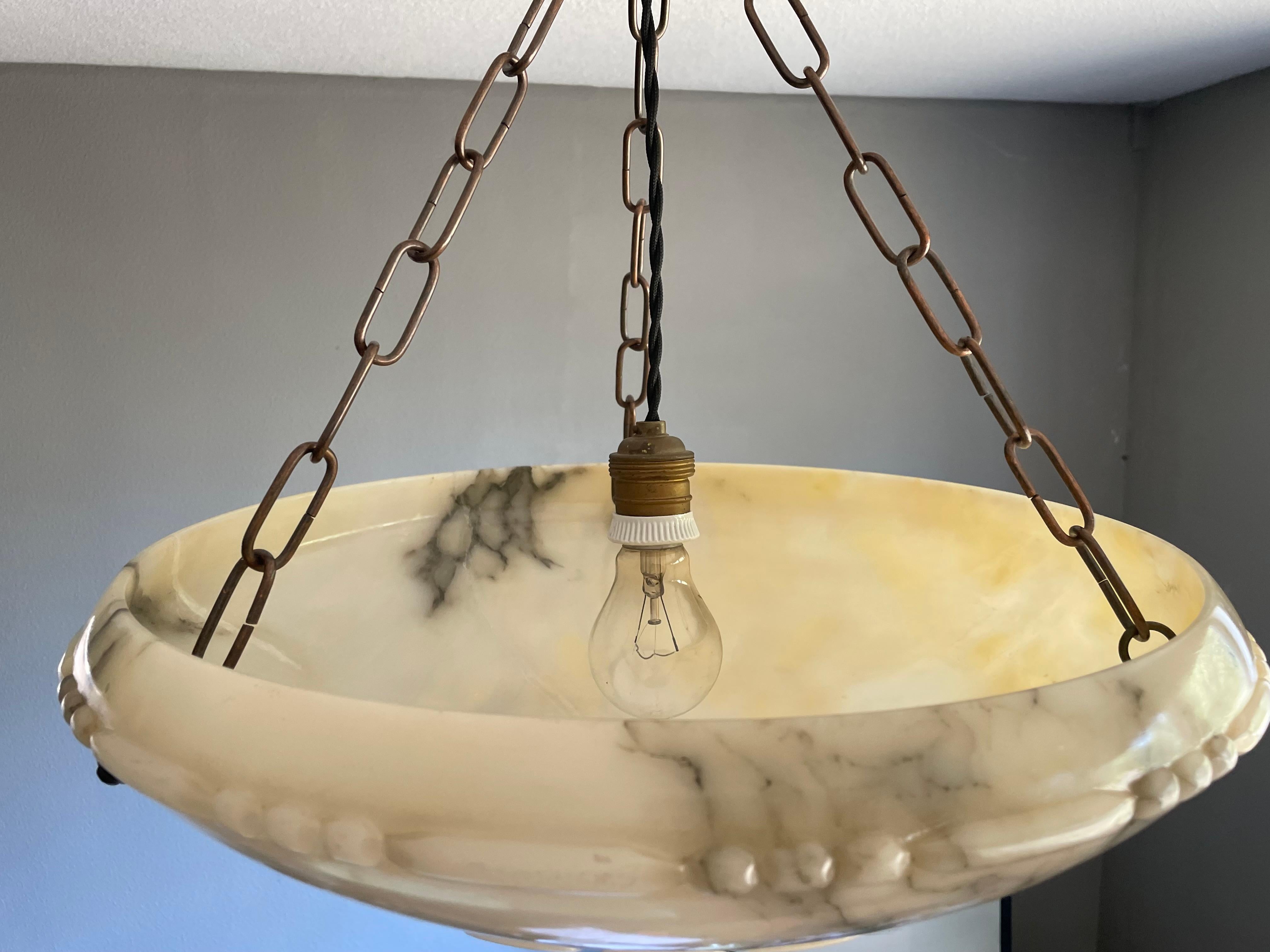 Large & Stunning Design Antique Alabaster Chandelier / Pendant with Brass Canopy 4